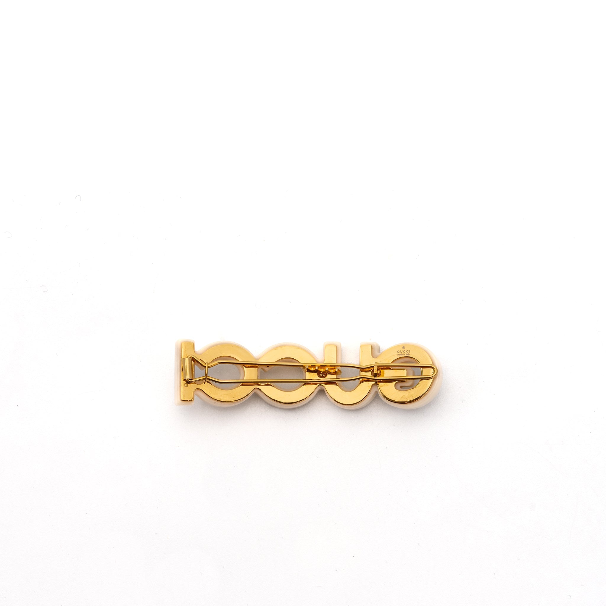 GUCCI letter crystal hair clip white / light gold tone