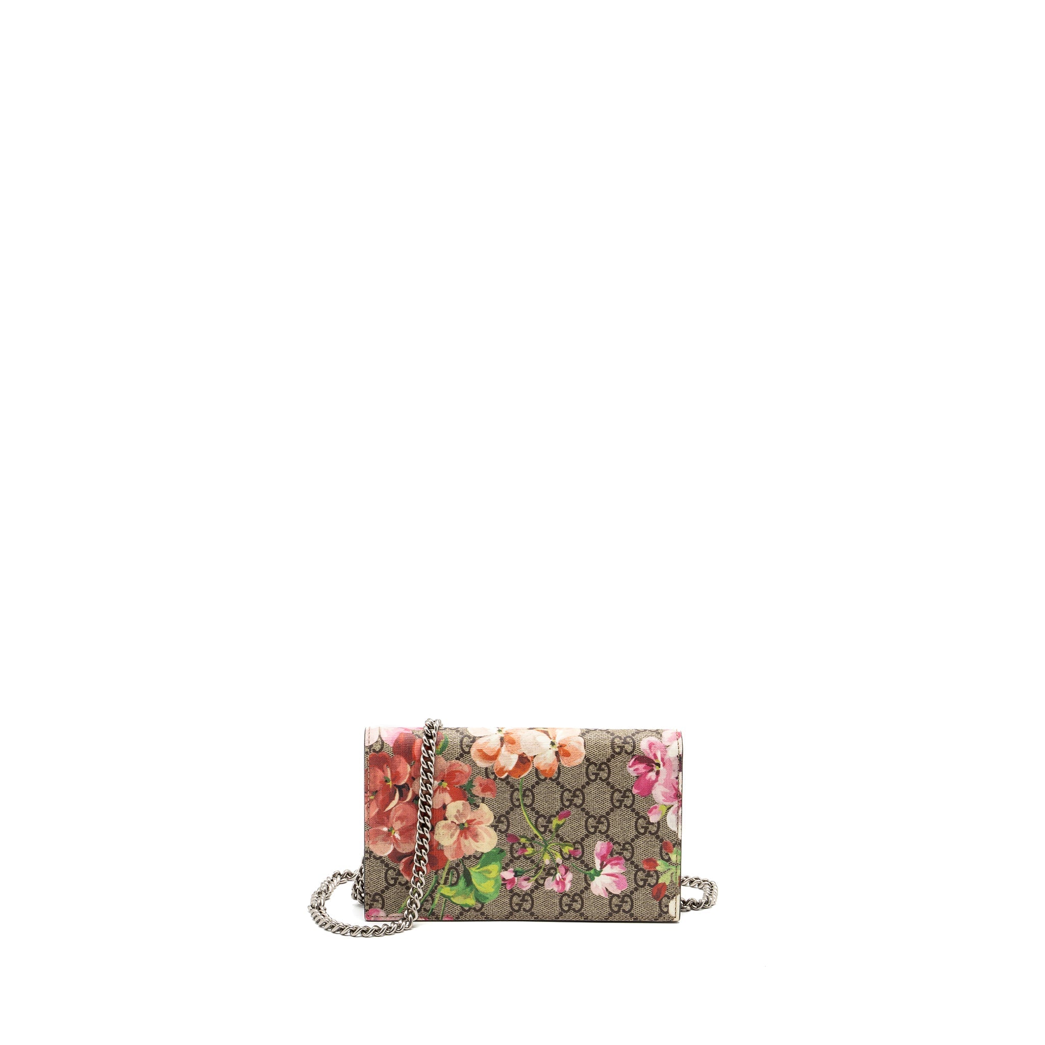 Gucci mini Clutch with chain flower printed GG supreme canvas SHW