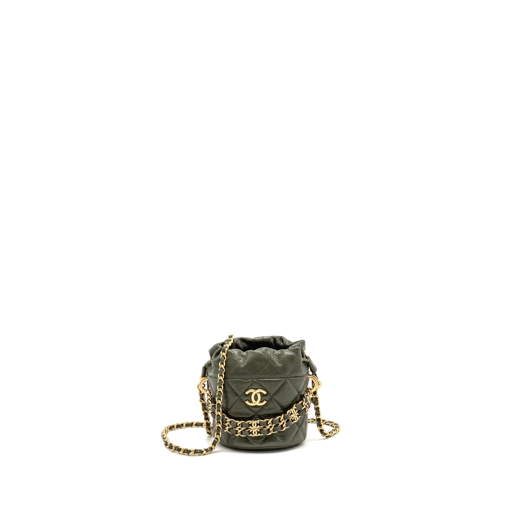 Chanel mini Bucket bag caviar dark green GHW (microchip)