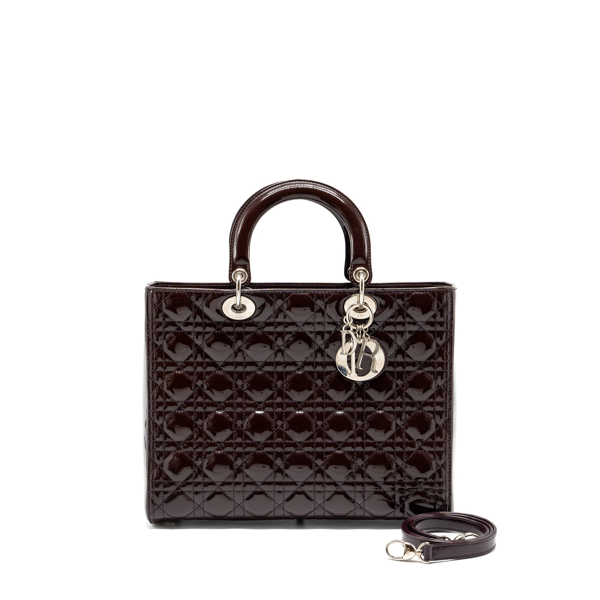 Dior large lady dior patent burgundy SHW