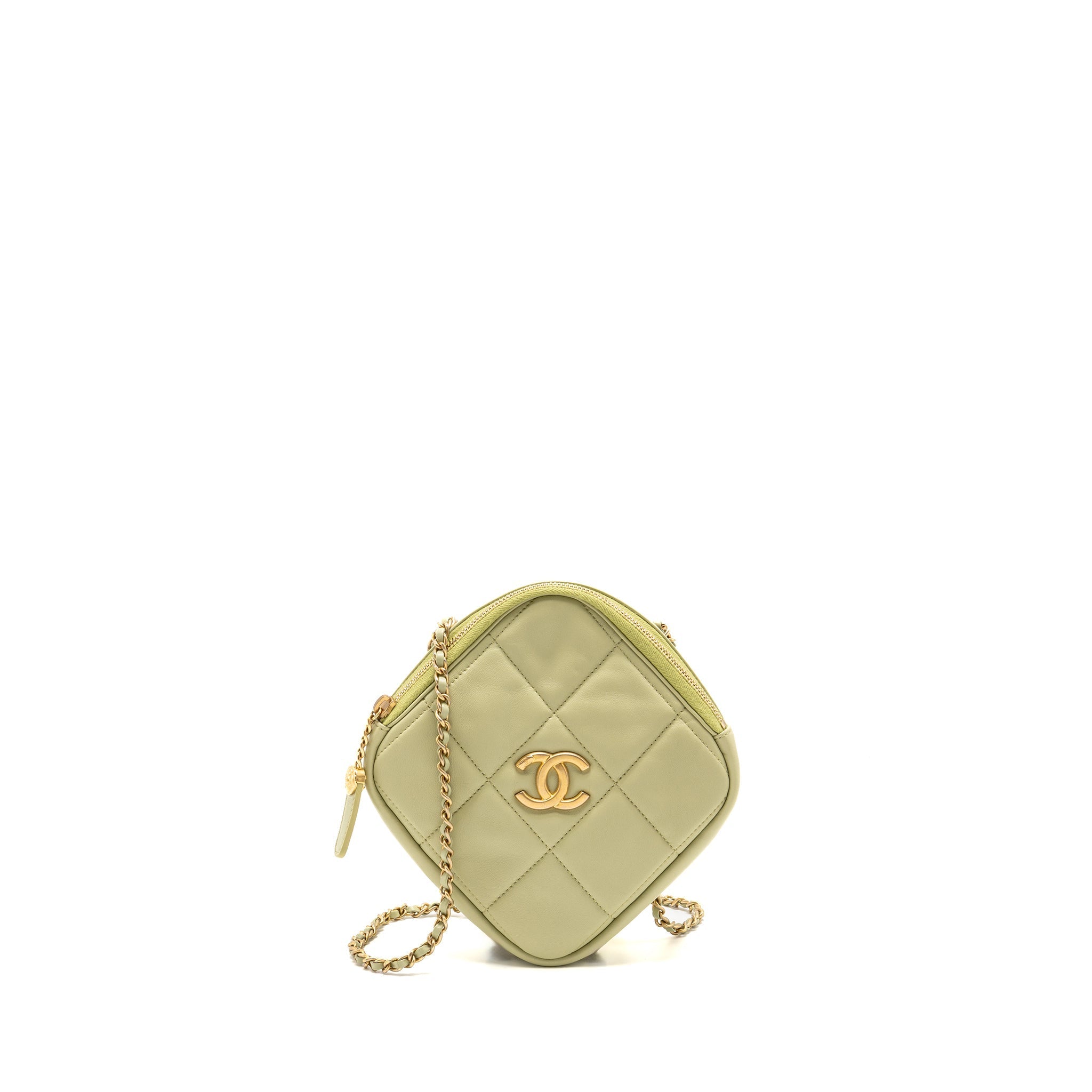 Chanel 20a Diamond Shape Crossbody Bag Quilted Lambskin Light Green GHW