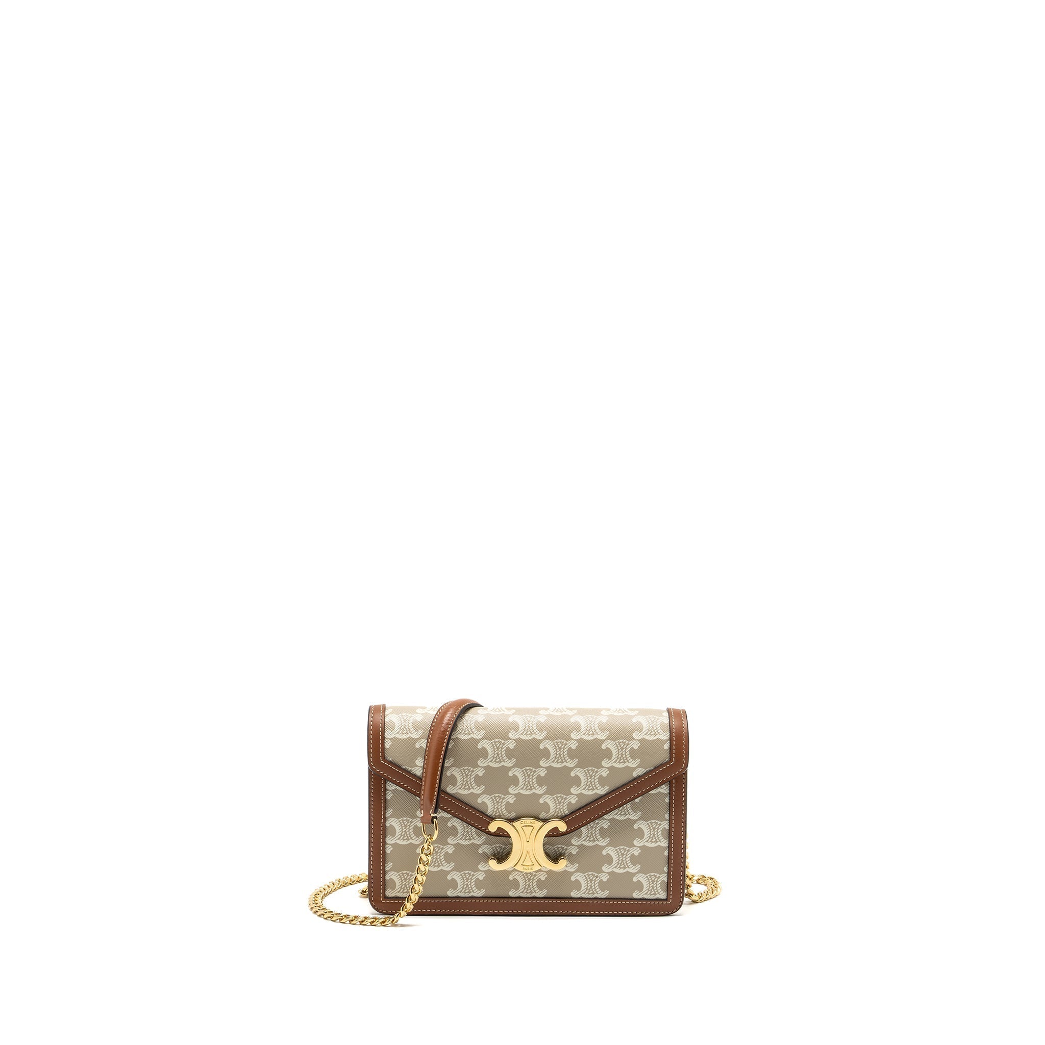 Celine MARGO wallet on chain Triomphe canvas / calfskin Grege