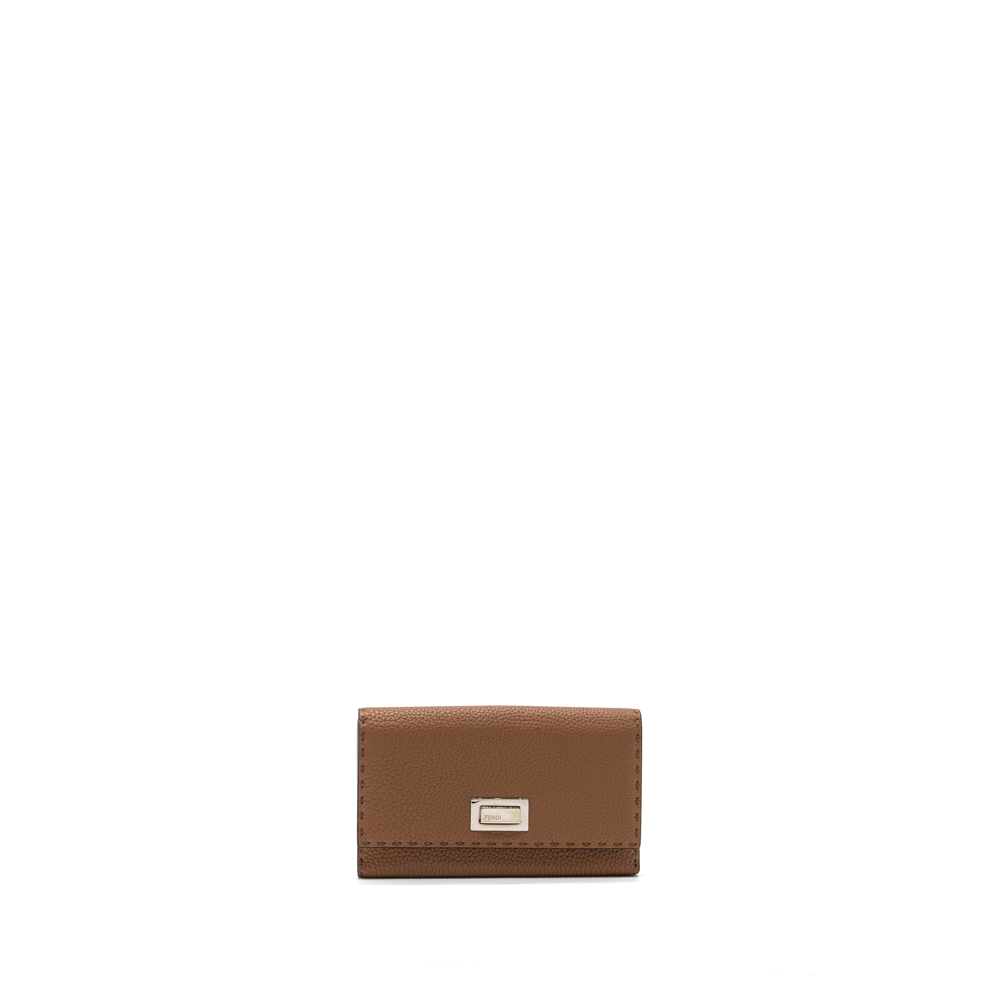 Fendi Peekaboo Continental Wallet With Topstitching Leather Brown SHW