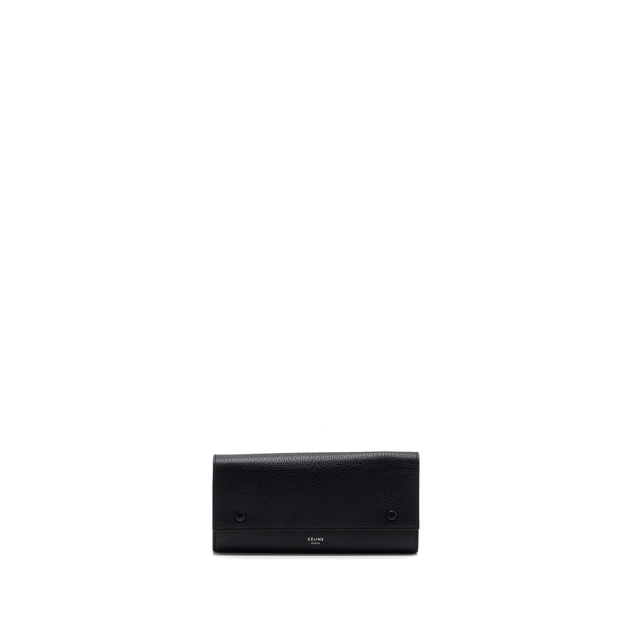 Celine Long Wallet Grained Calfskin Black