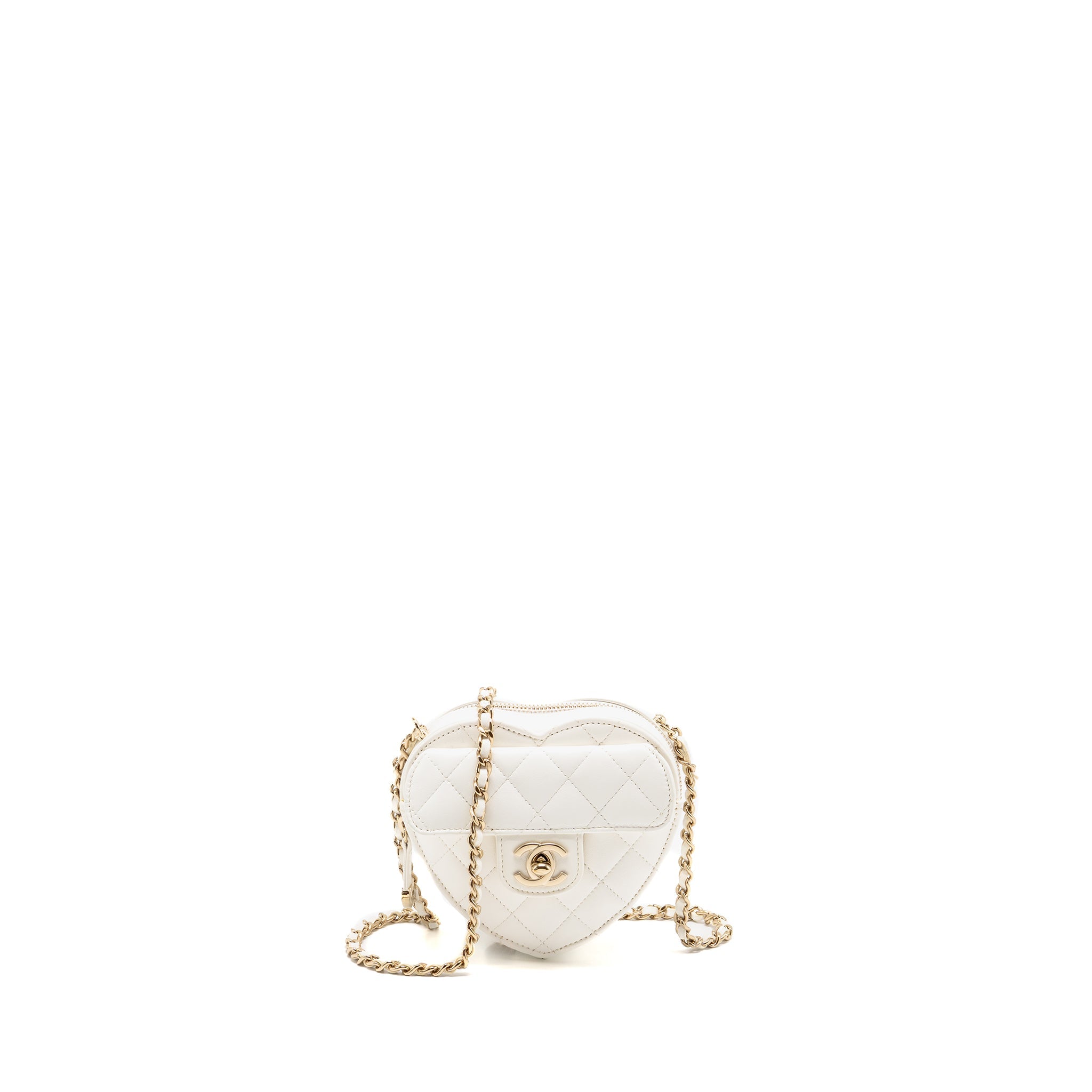 Chanel Small Heart Bag Lambskin White LGHW