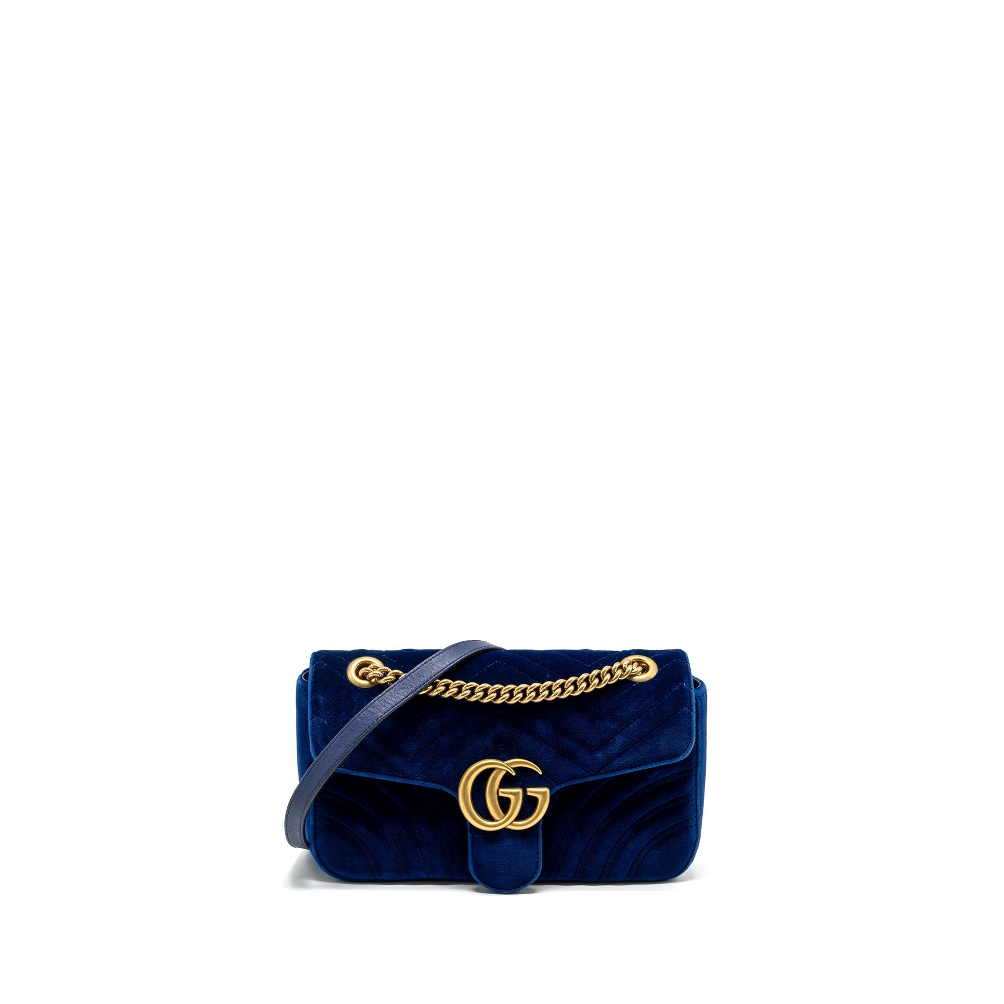 Gucci Small GG Marmont Shoulder Bag Velvet Blue GHW
