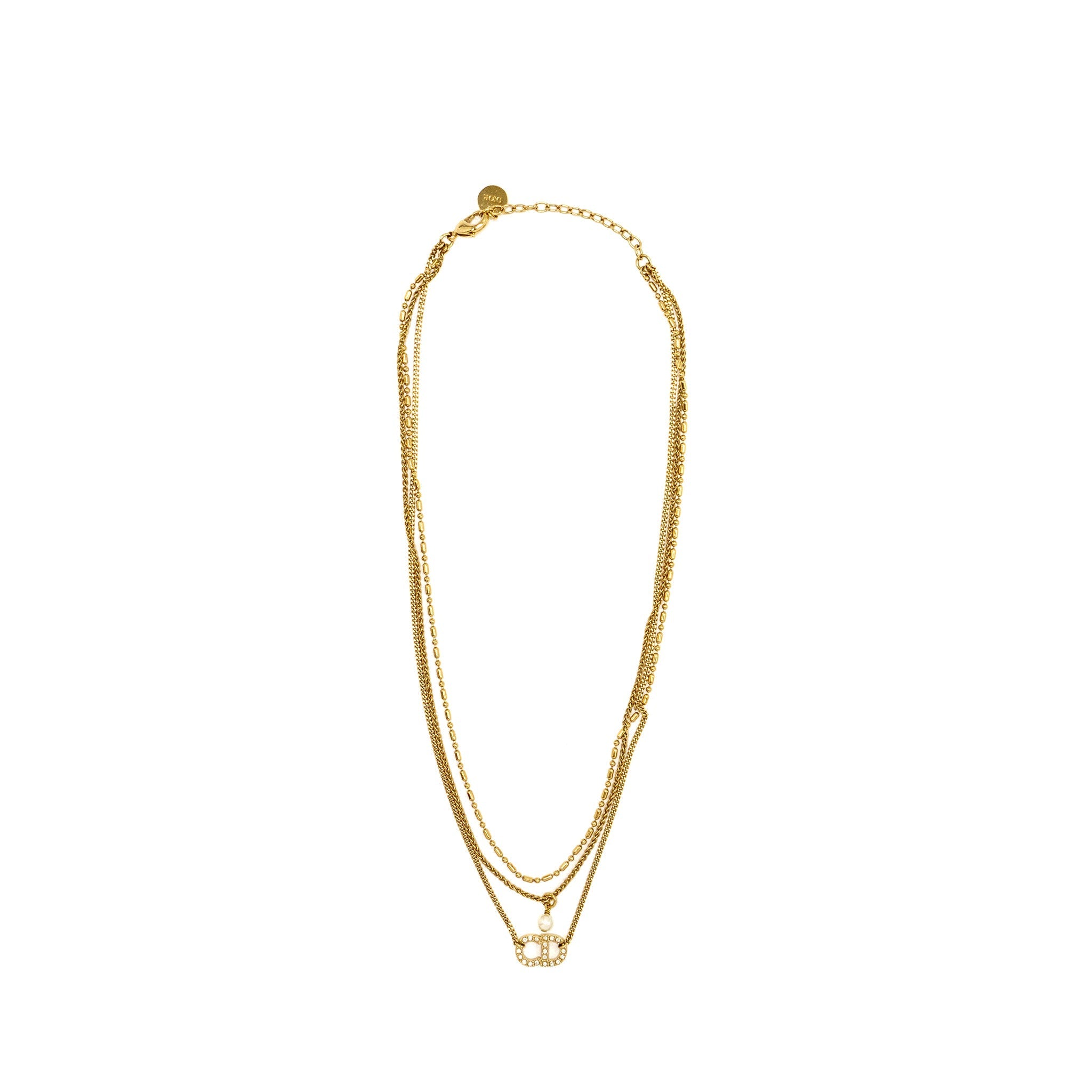 Dior CD and Pearl Necklace Crystal Gold Tone