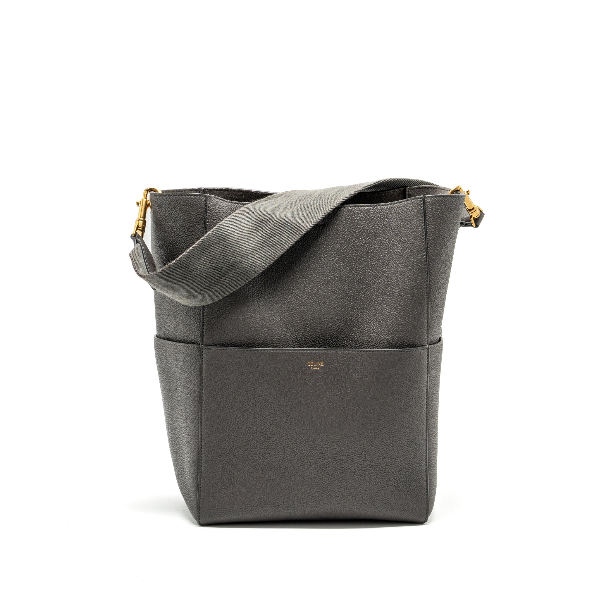 Celine Sangle Bucket Bag Grained Calfskin Grey