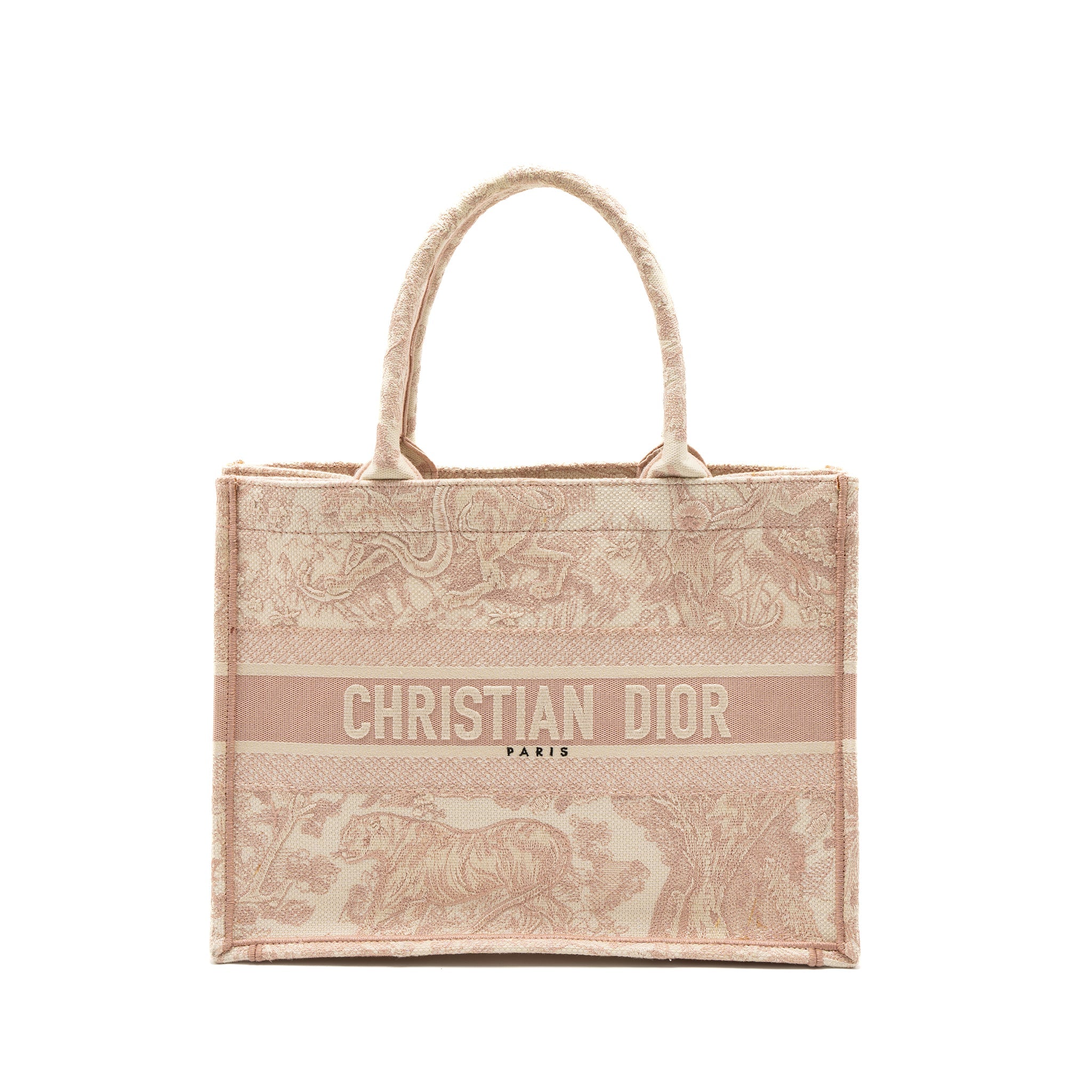 Dior Medium Book Tote Bag Pink Toile de Jouy Embroidery