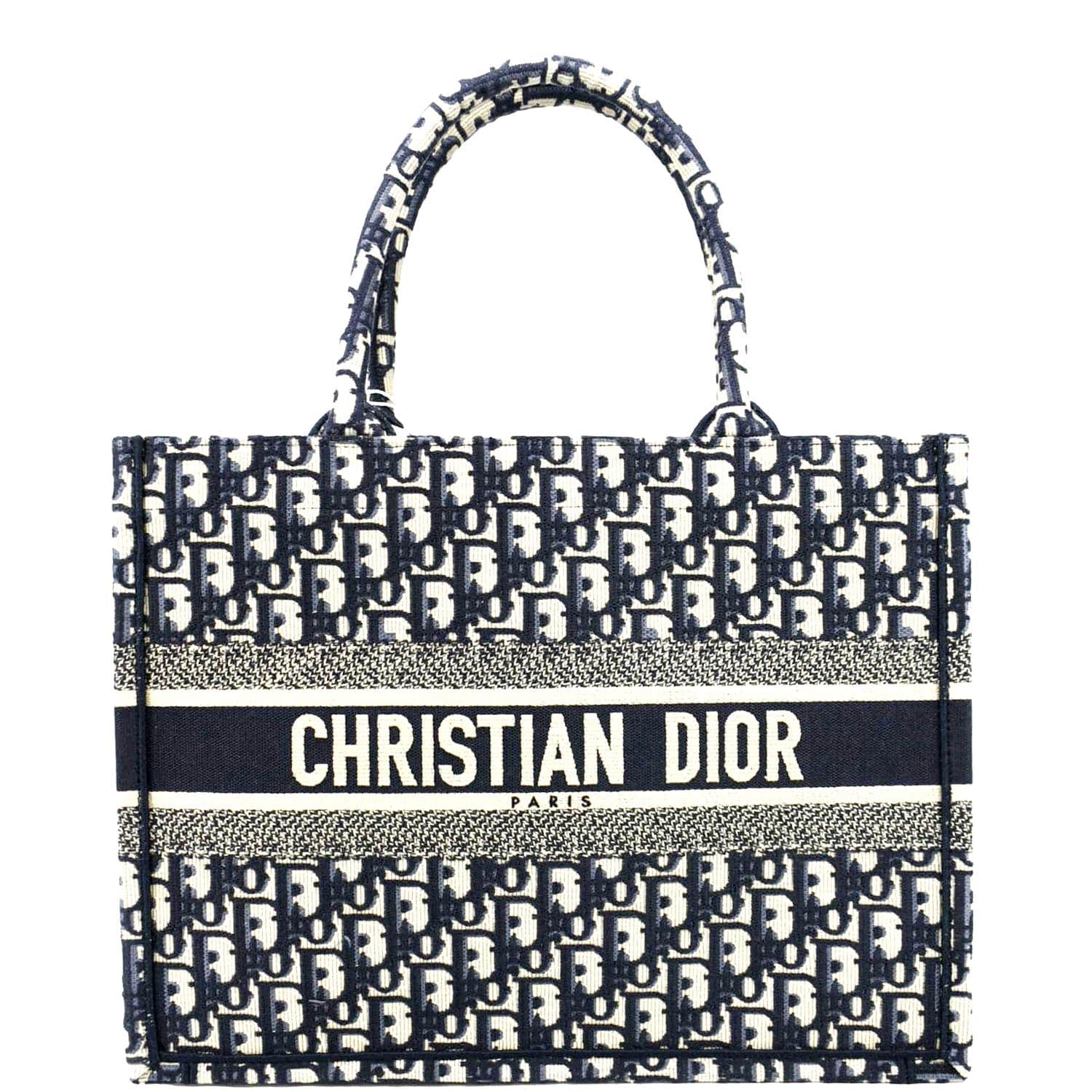 CHRISTIAN DIOR Book Small Oblique Embroidery Tote Bag Blue