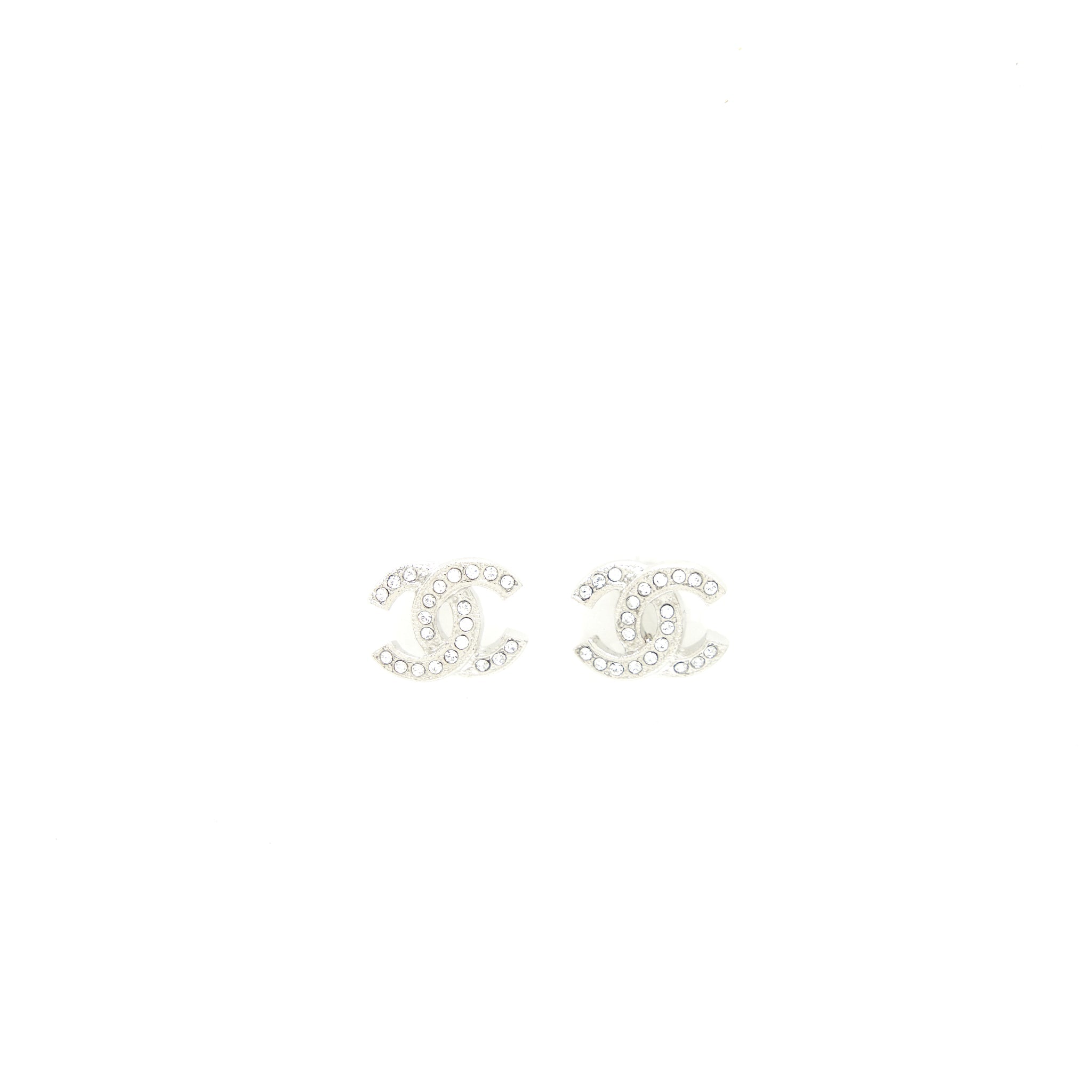 Chanel Mini Classic CC Logo Earrings Silver Tone