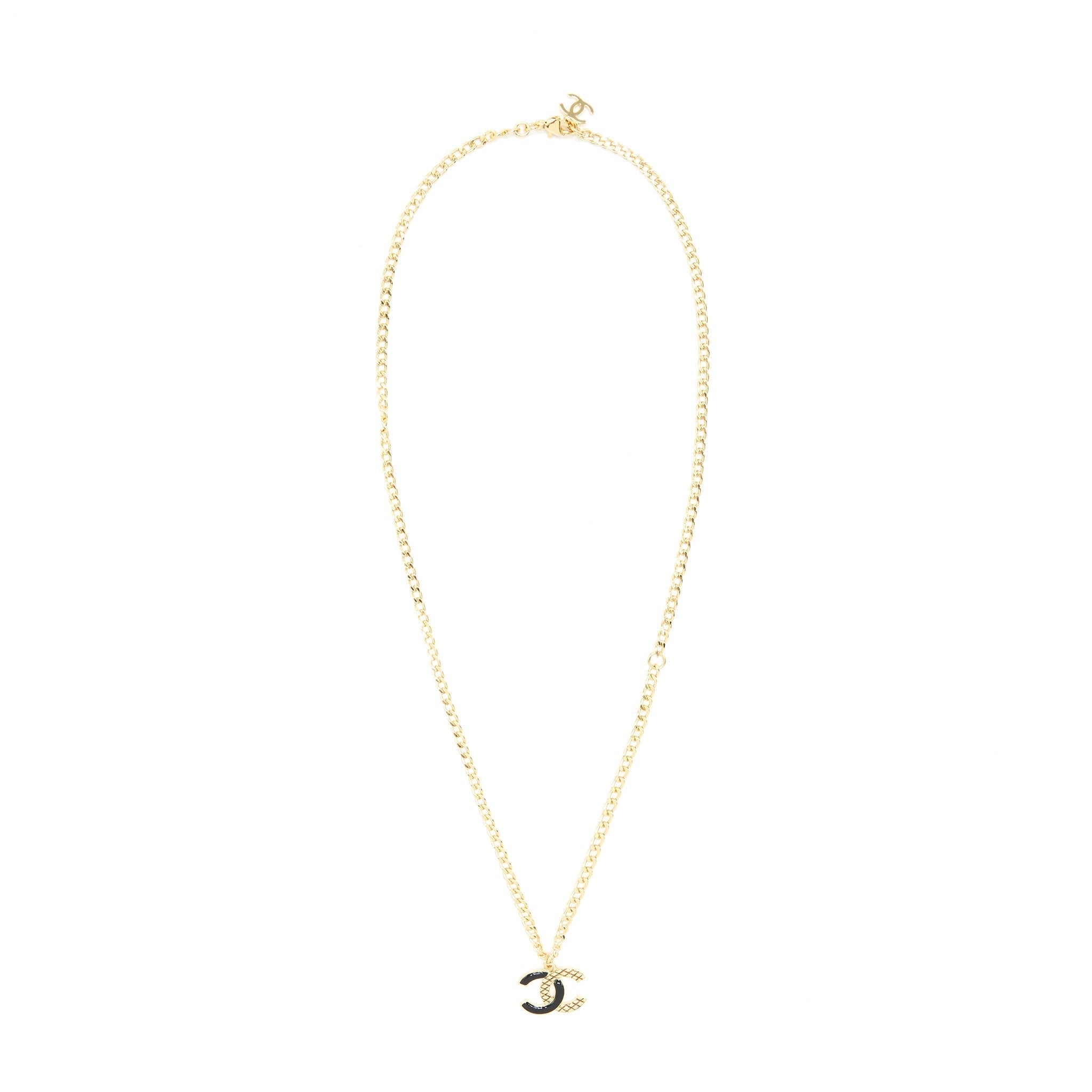 Chanel CC Logo Necklace Black/Gold Tone