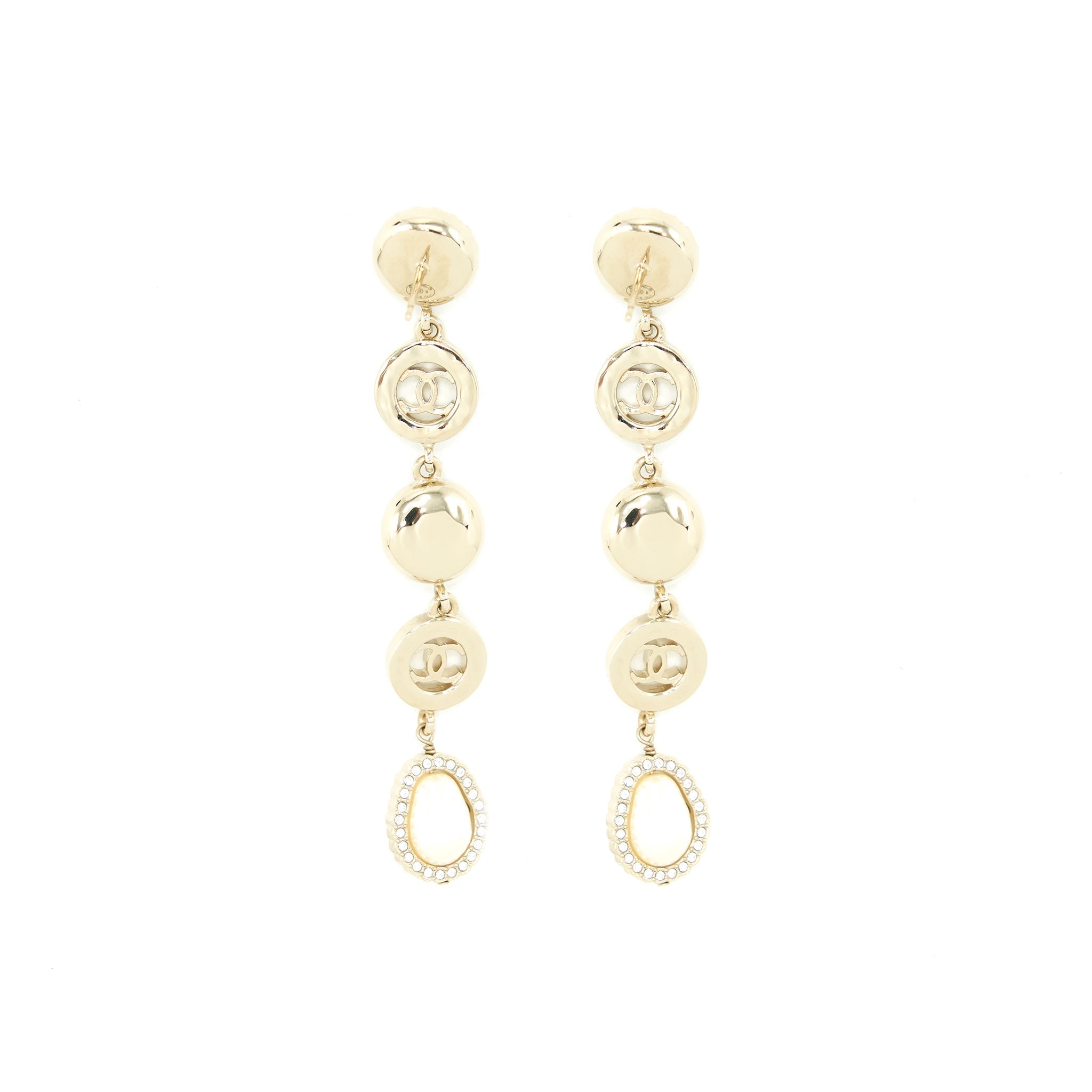 Chanel Crystals CC Logo And Pearls Round Drop Earrings LGHW