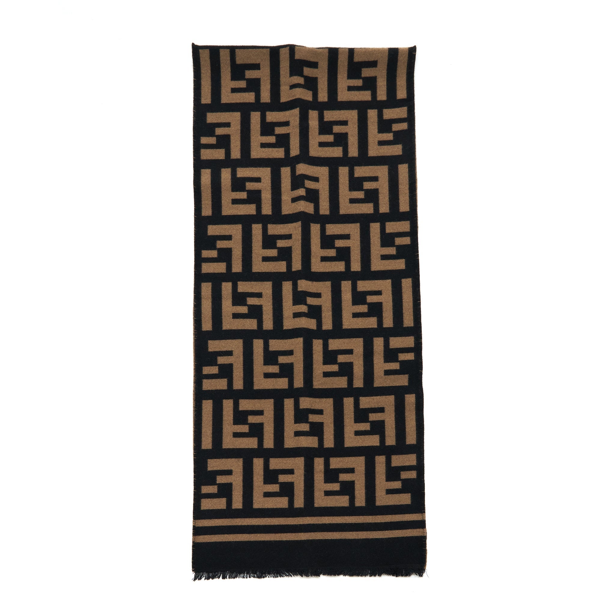 Fendi Wool And Silk Scarf 180x35cm Black/Brown