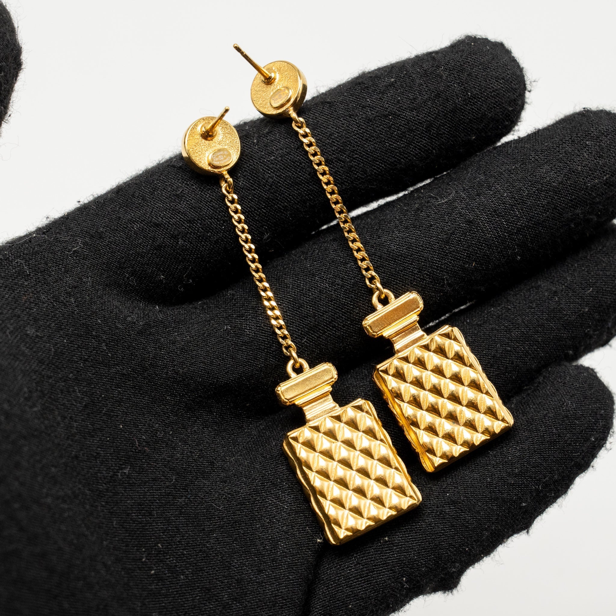 Chanel Perfume Dropped Earrings Gold Tone