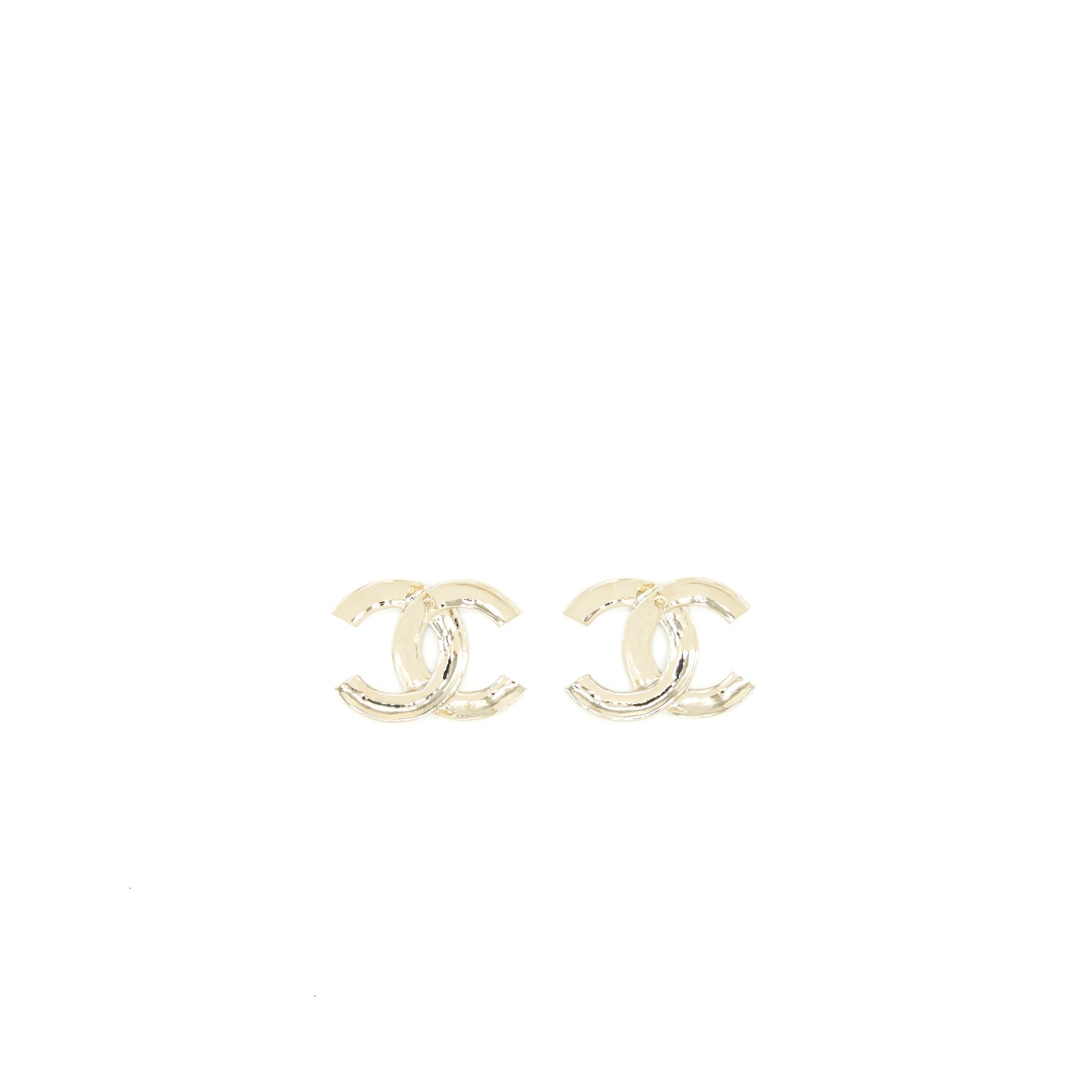 Chanel 22S CC Logo Large Model Earrings Light Gold Tone