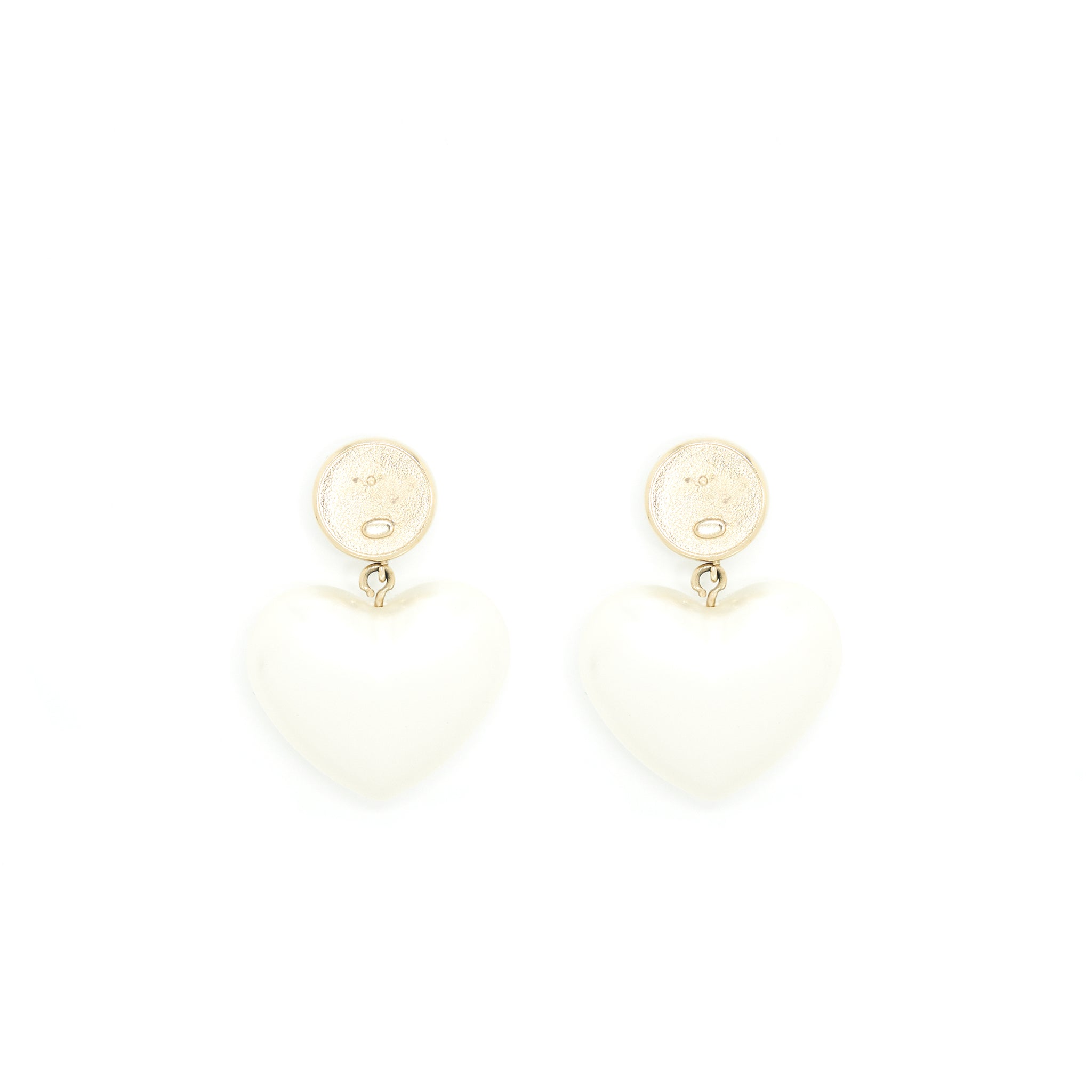 Chanel 21B Giant CC Heart Drop Earrings Light Gold Tone