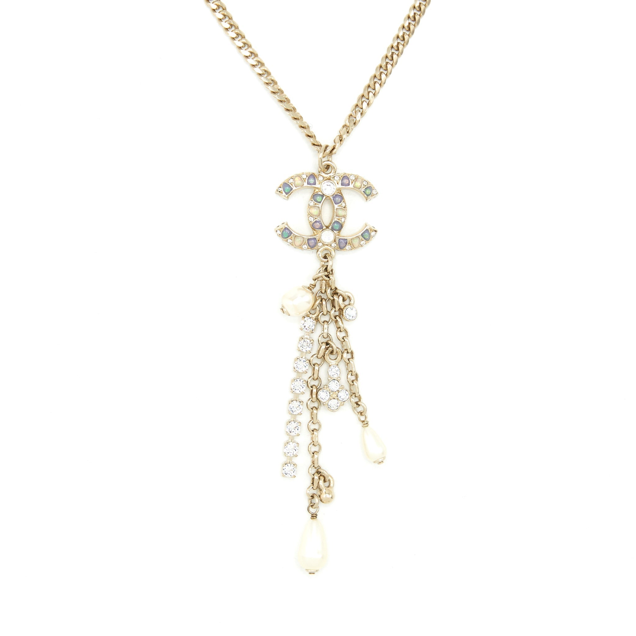 Chanel CC With Crystals Drop Necklace SHW