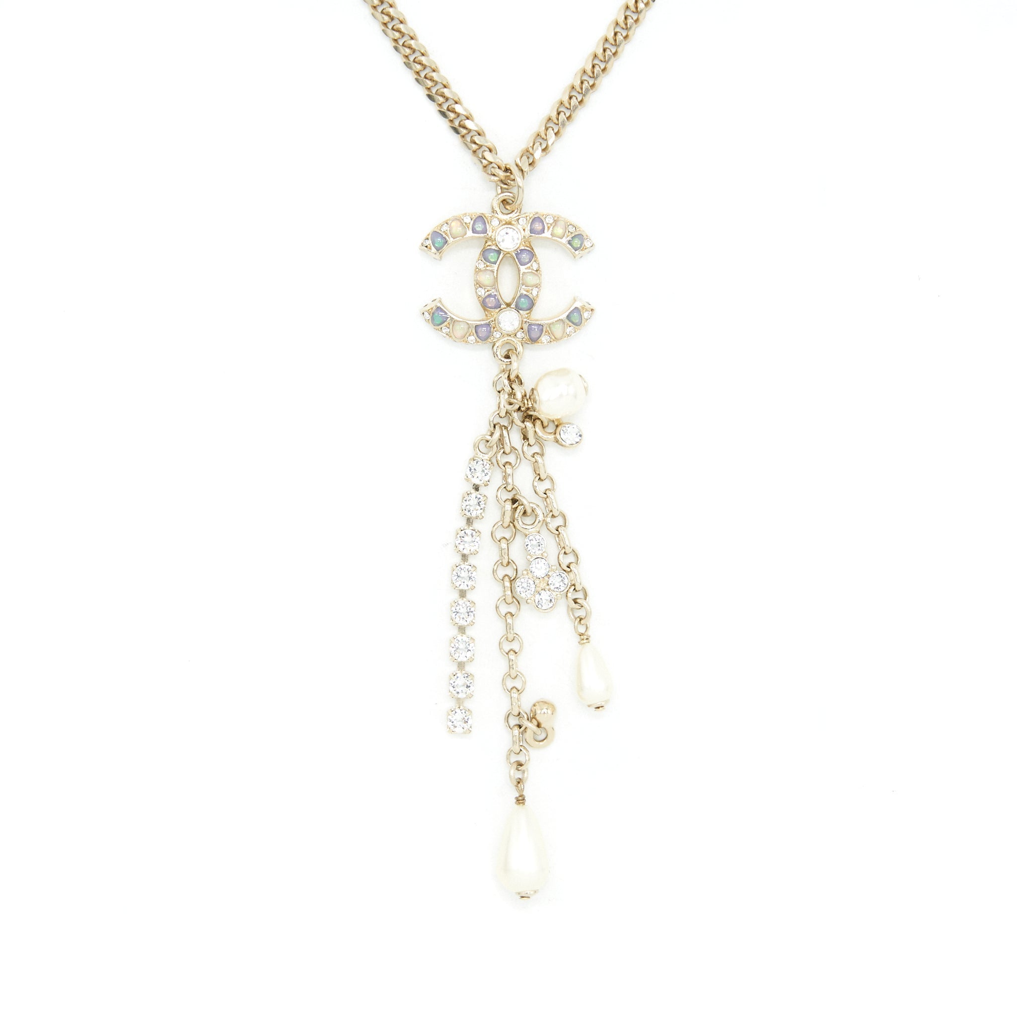 CHANEL CC DROP NECKLACE WITH MULTICOLOUR STONES, PEARLS & CRYSTALS
