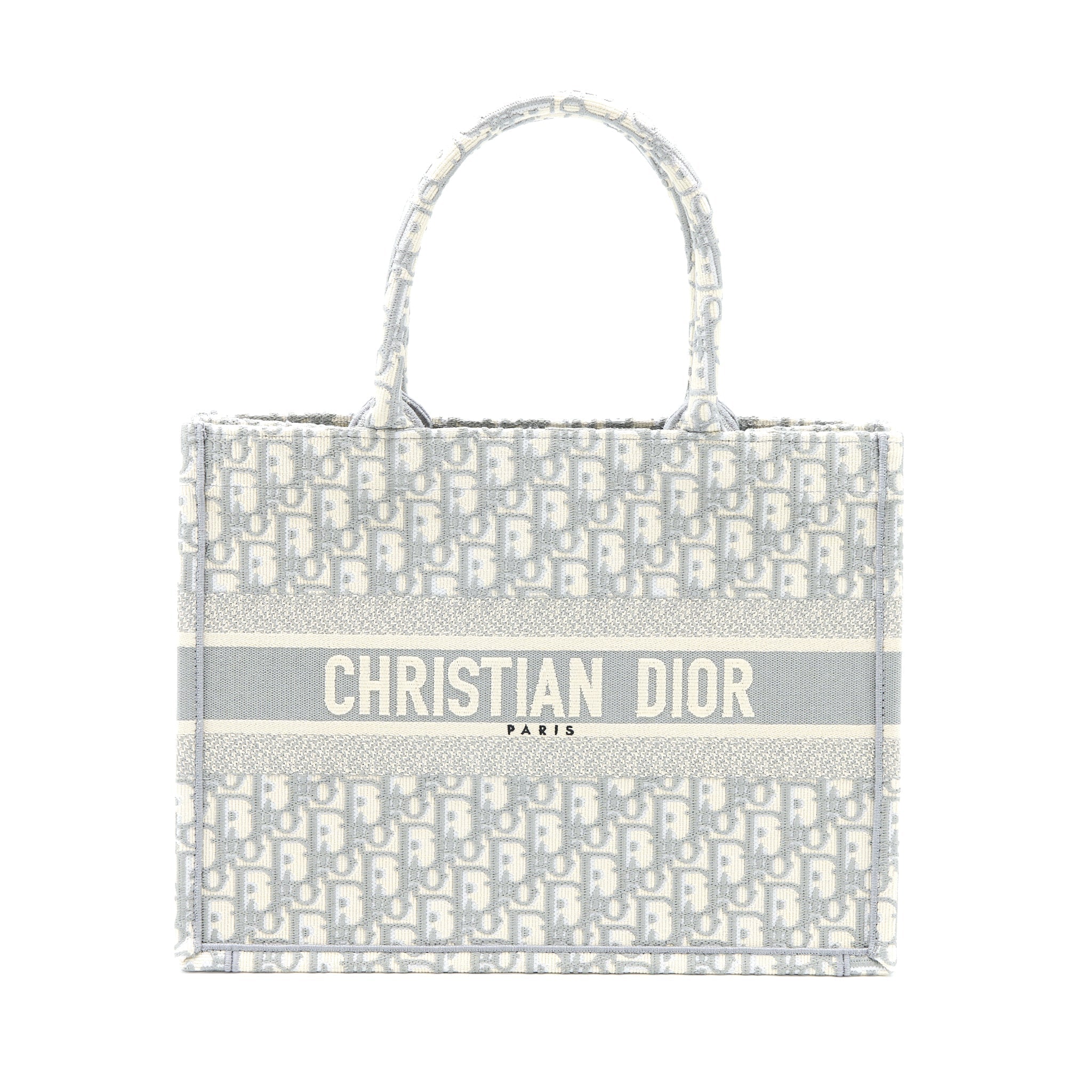 Dior Medium Book Tote Dior Oblique Embroidery Canvas Grey
