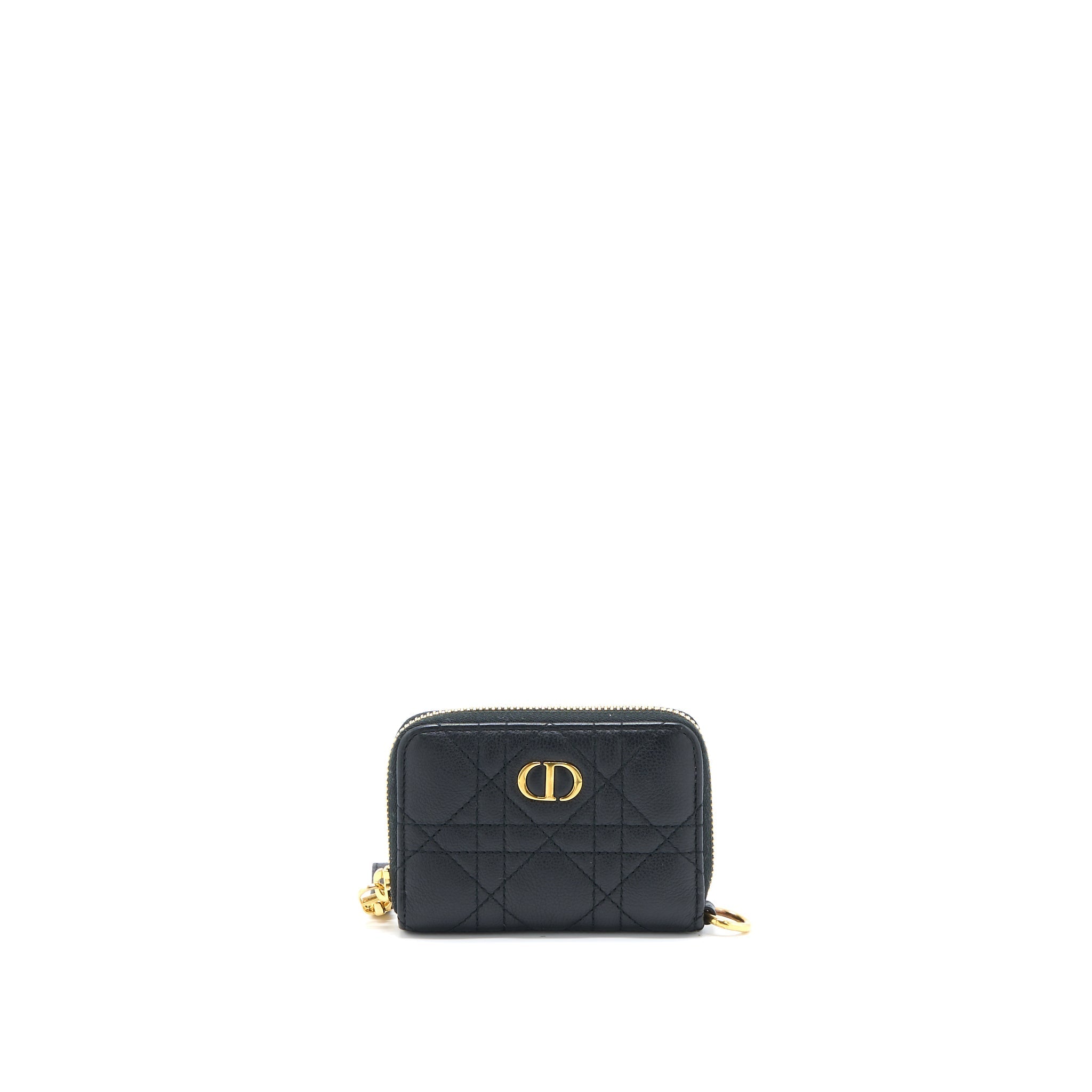 Dior Caro Detachable Card Holder Cannage Supple Calfskin Black GHW
