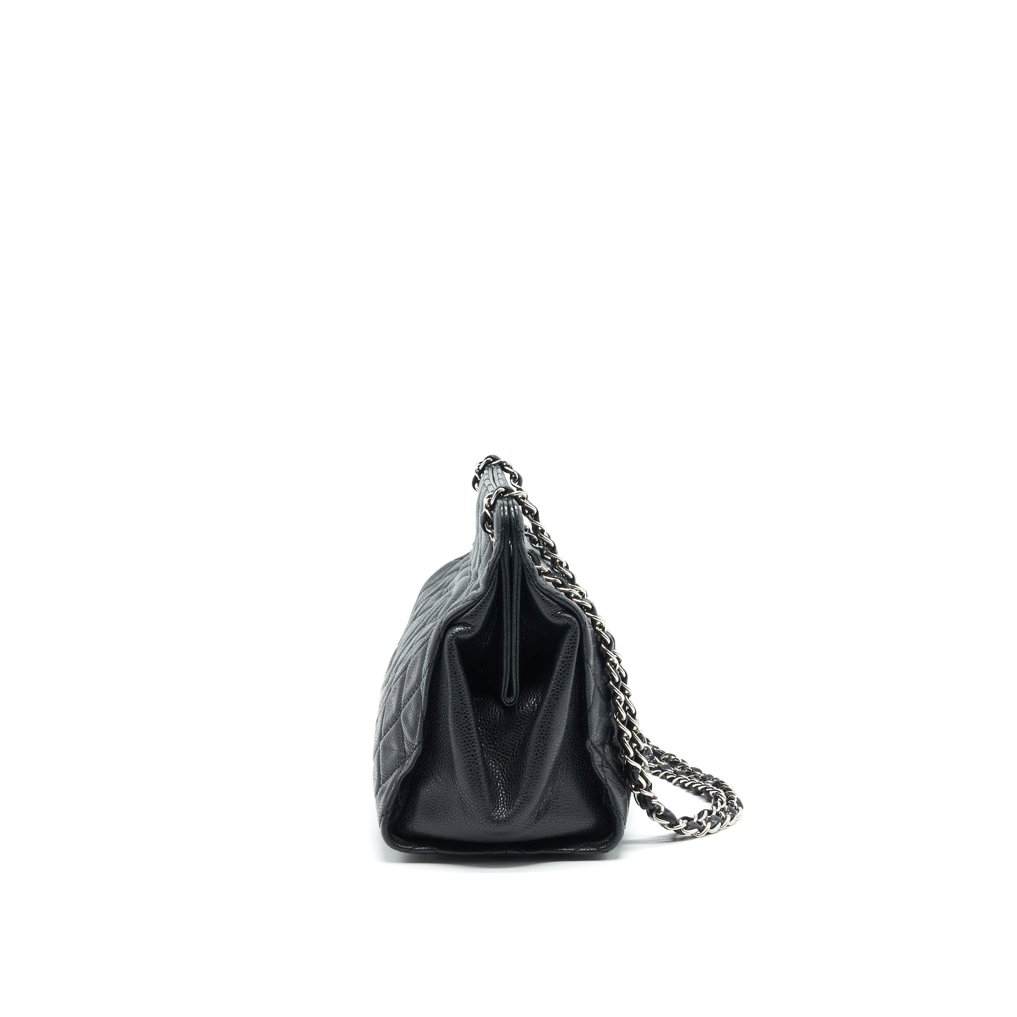 CHANEL QUILTED LEATHER TOTE BAG WITH CHAIN IN CARVIAR BLACK SHW
