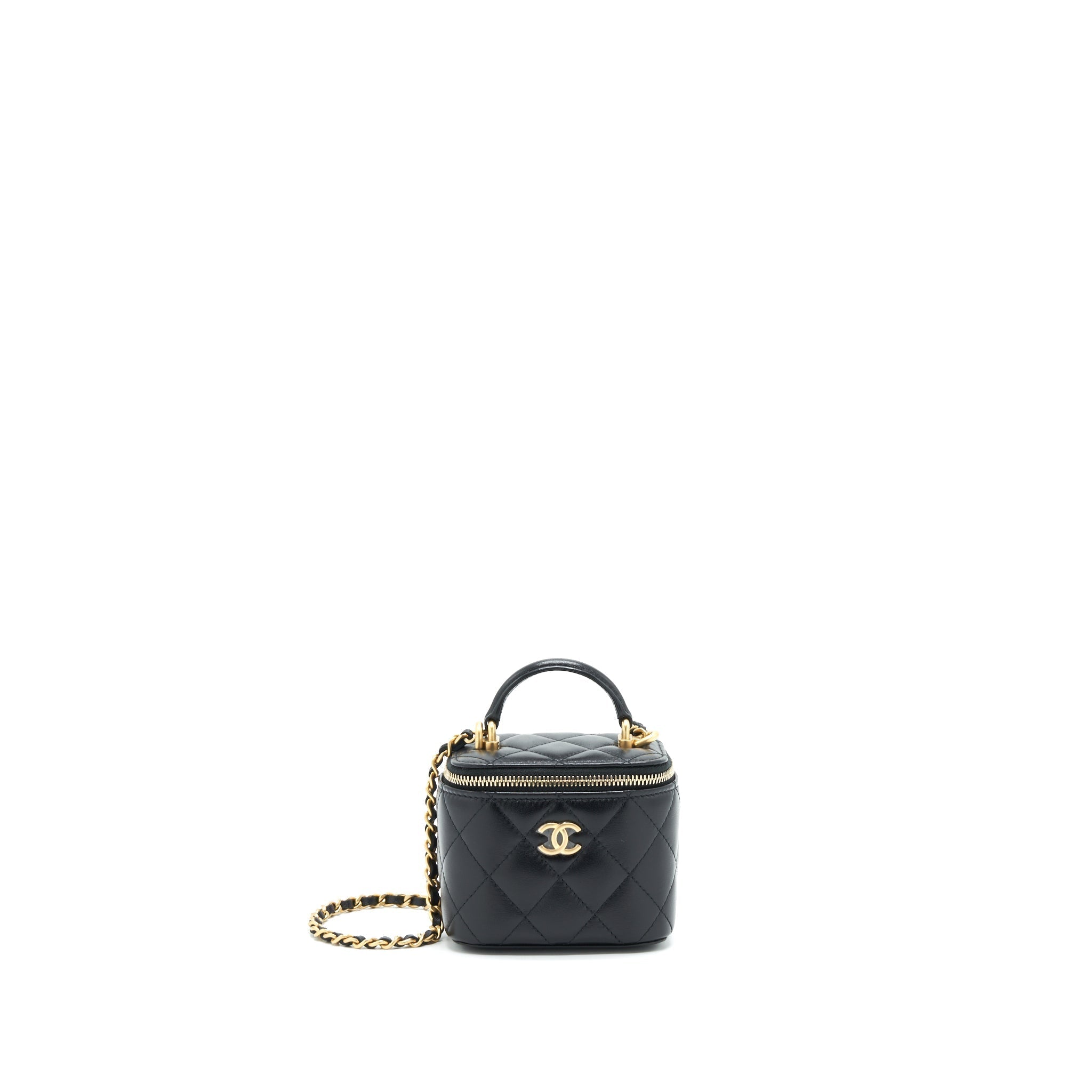 Chanel Small Handle Vanity With Chain Lambskin Black GHW