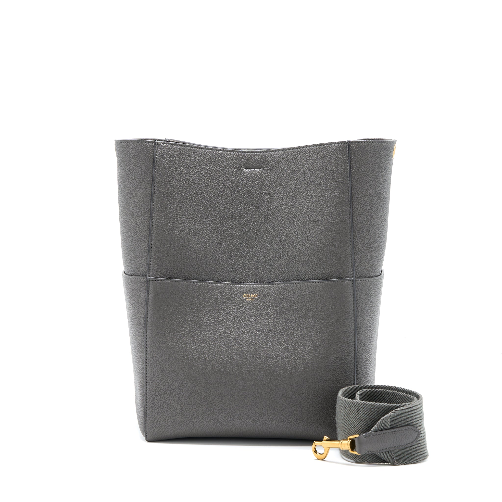 Celine Sangle Bucket Bag Grained Calfskin Grey