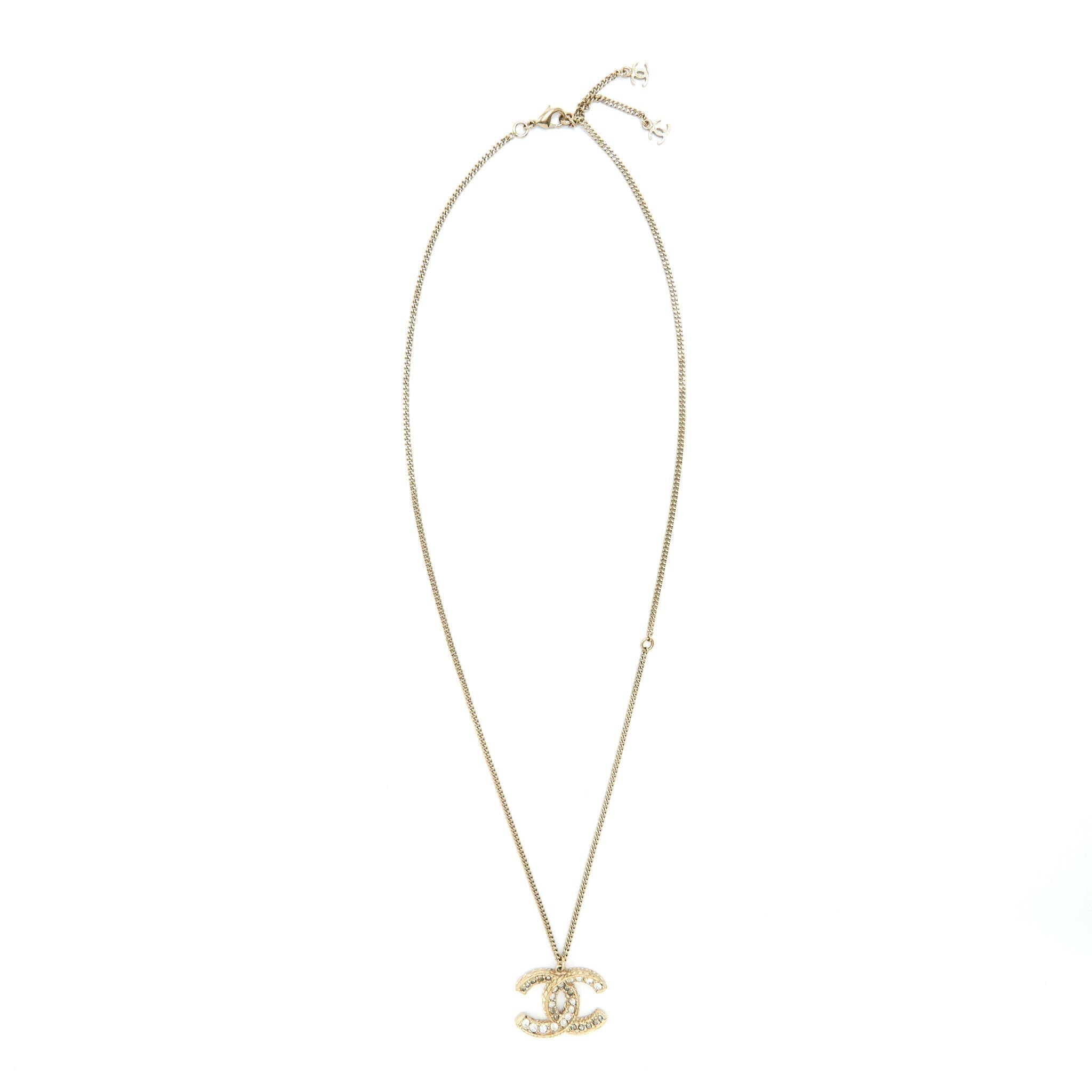 Chanel CC Logo With Crystal Necklace Light Gold Tone