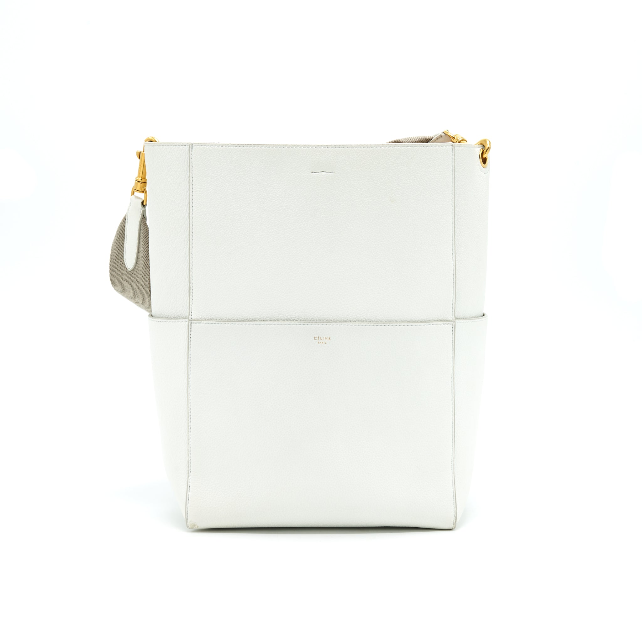 CELINE SANGLE BUCKET BAG IN WHITE