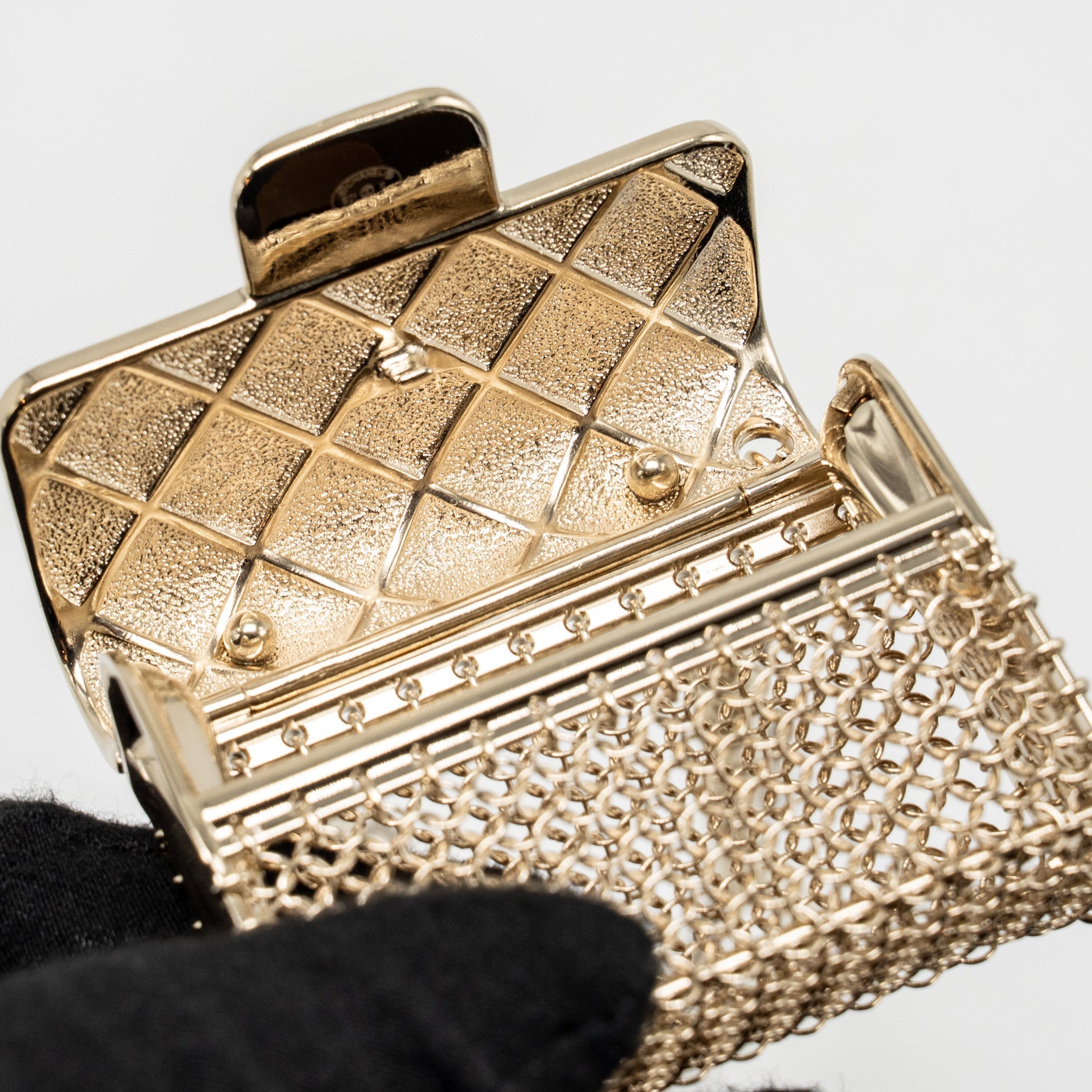 Chanel CC Flap Bag Pendant Long Necklace Pearl/Leather Light Gold Tone