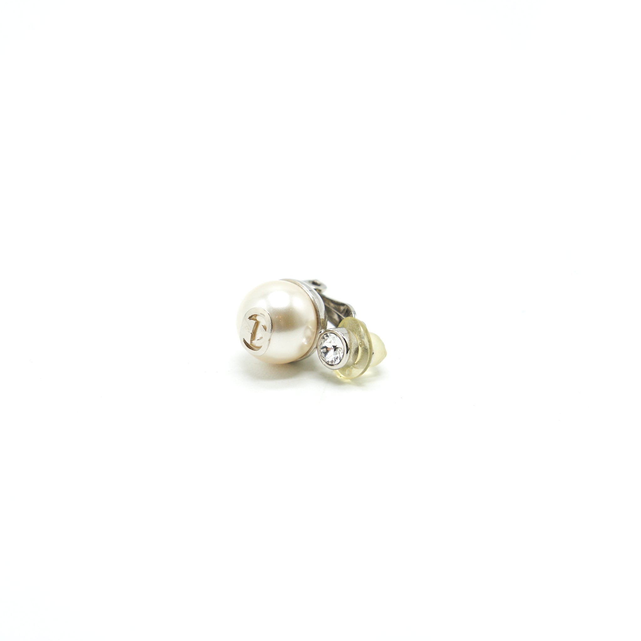 GUCCI GG Pearl with White Crystal Clip Earrings