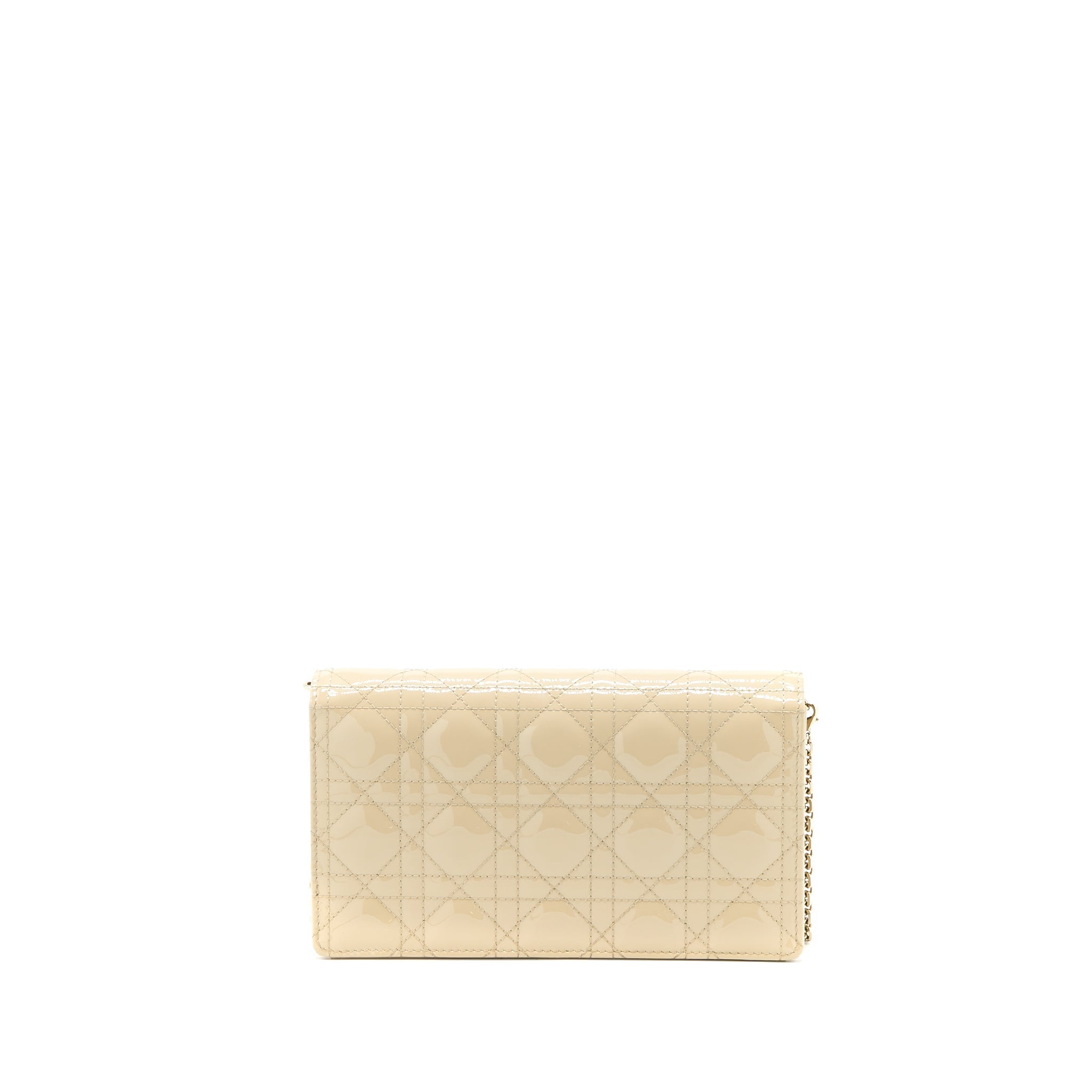 Dior Lady Dior Pouch With Chain Patent Beige LGHW