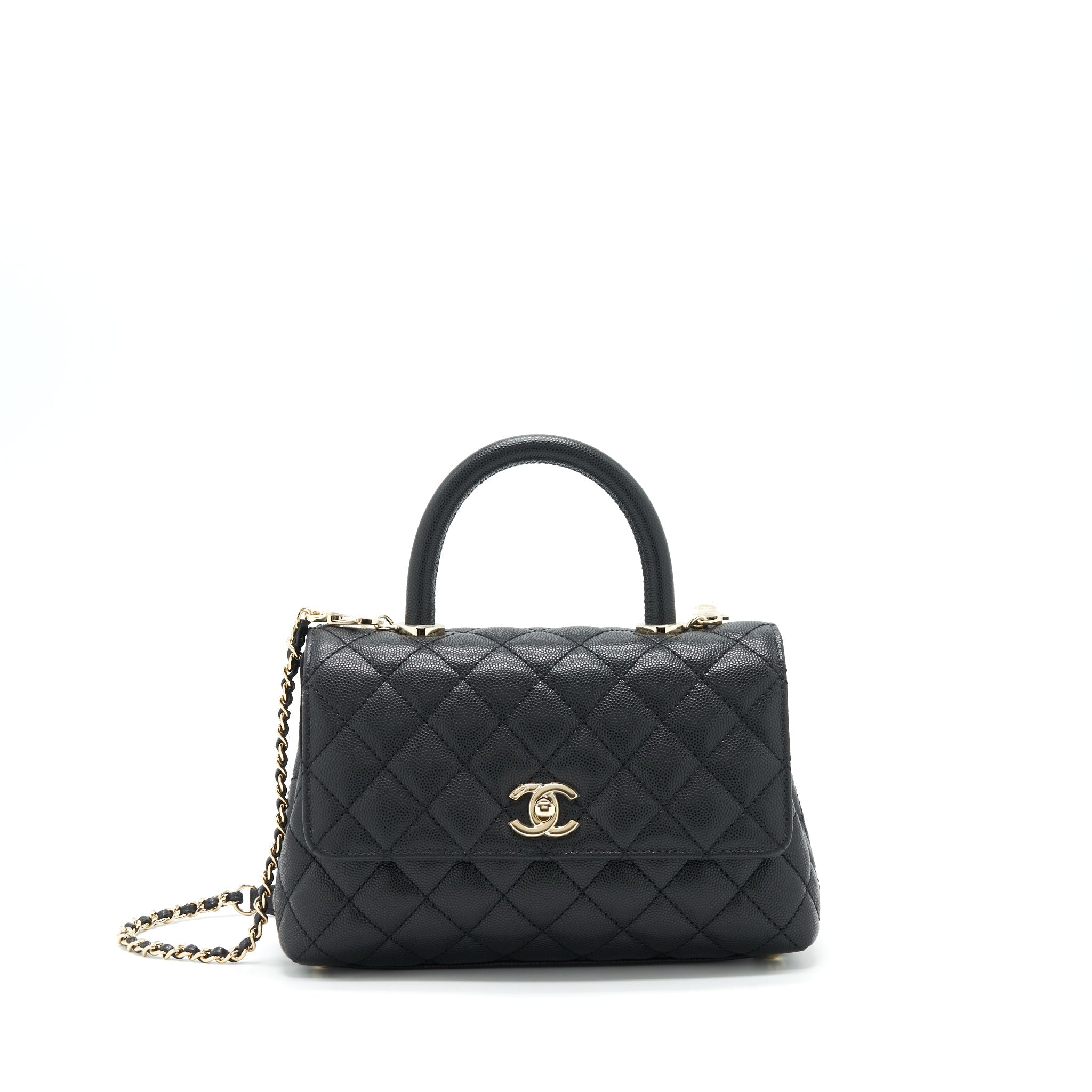 Chanel Small Coco Handle Caviar Black LGHW (Microchip)