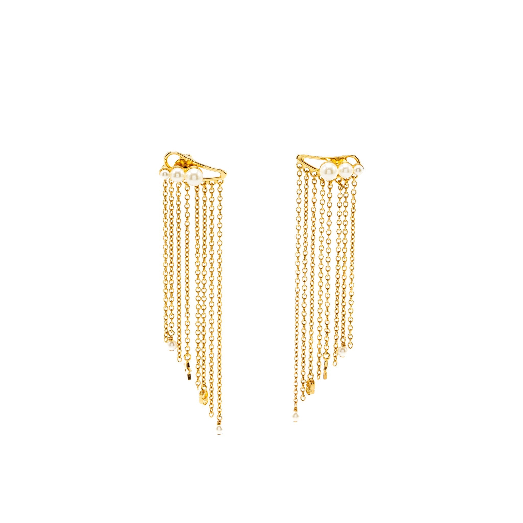 DIOR CD Star Pearls Dropped Earrings Gold Tone