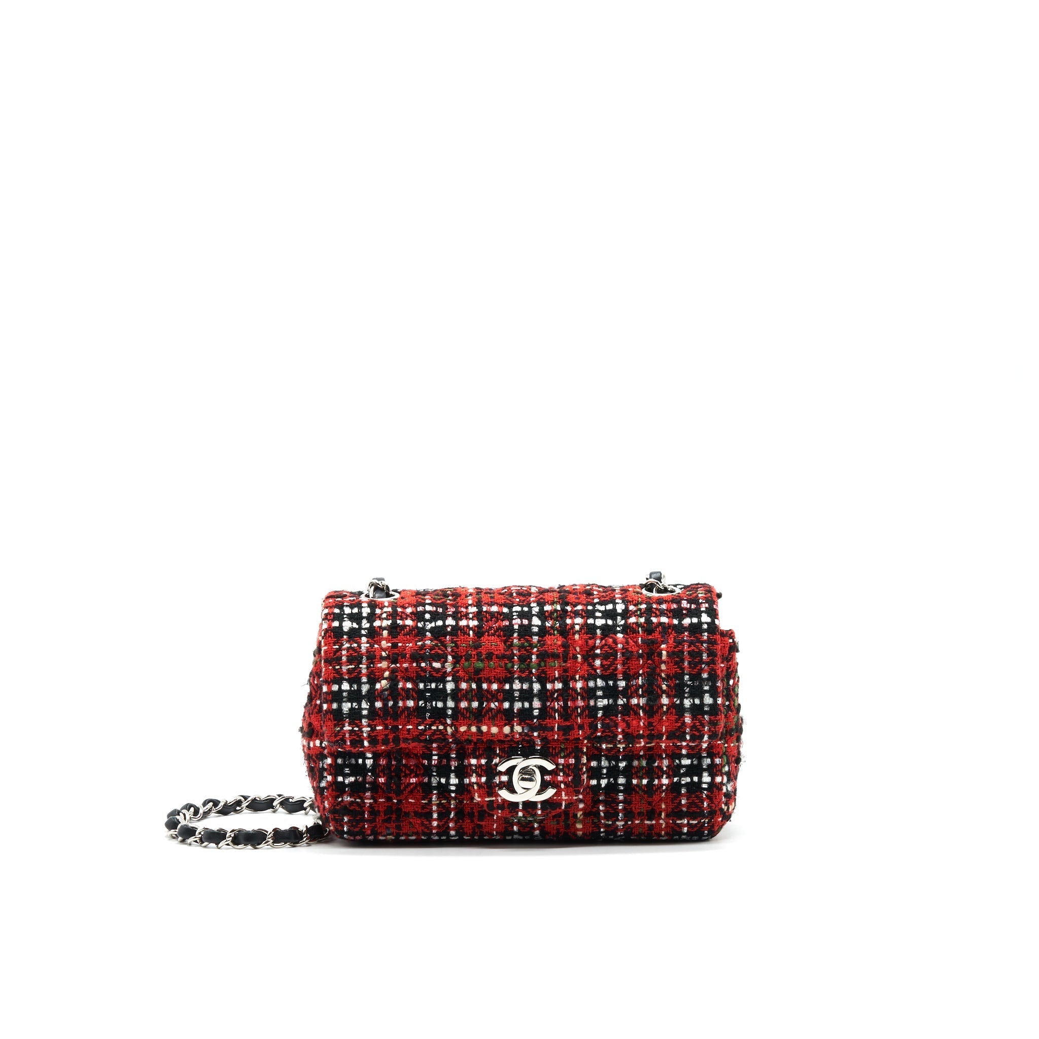 CHANEL SMALL RECTANGULAR RED BLACK TWEED IN SHW