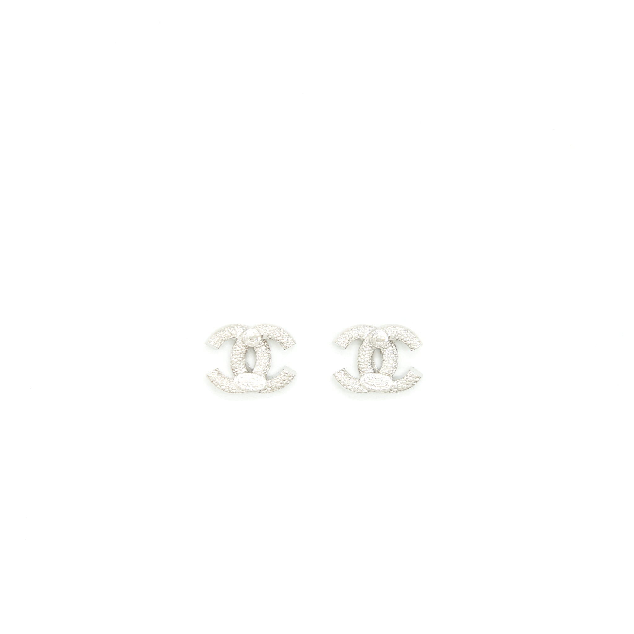 Chanel Classic Mini CC Logo Earrings Silver Tone
