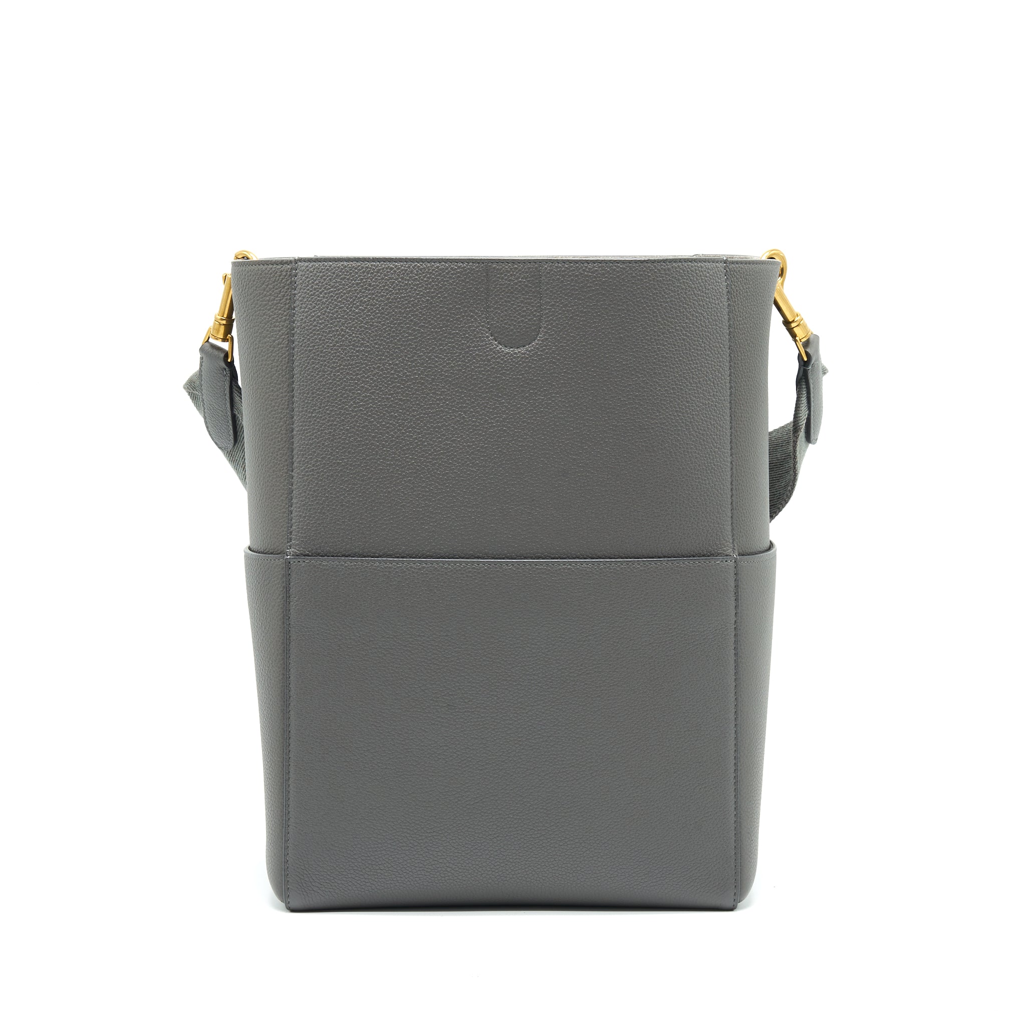CELINE SANGLE BUCKET BAG DARK GREY WITH BLACK STITCHING