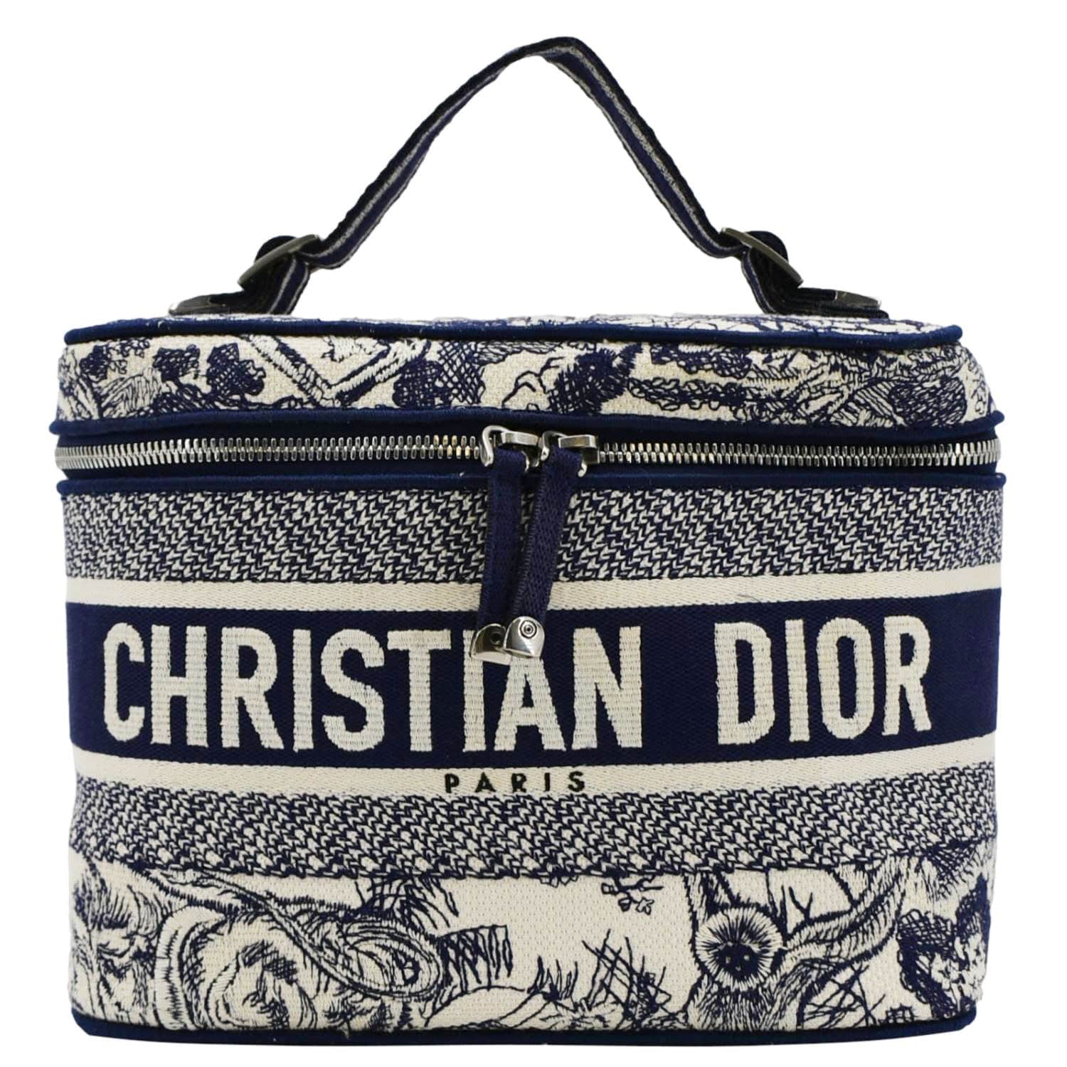 CHRISTIAN DIOR Travel Oblique Embroidery Canvas Vanity Case Blue