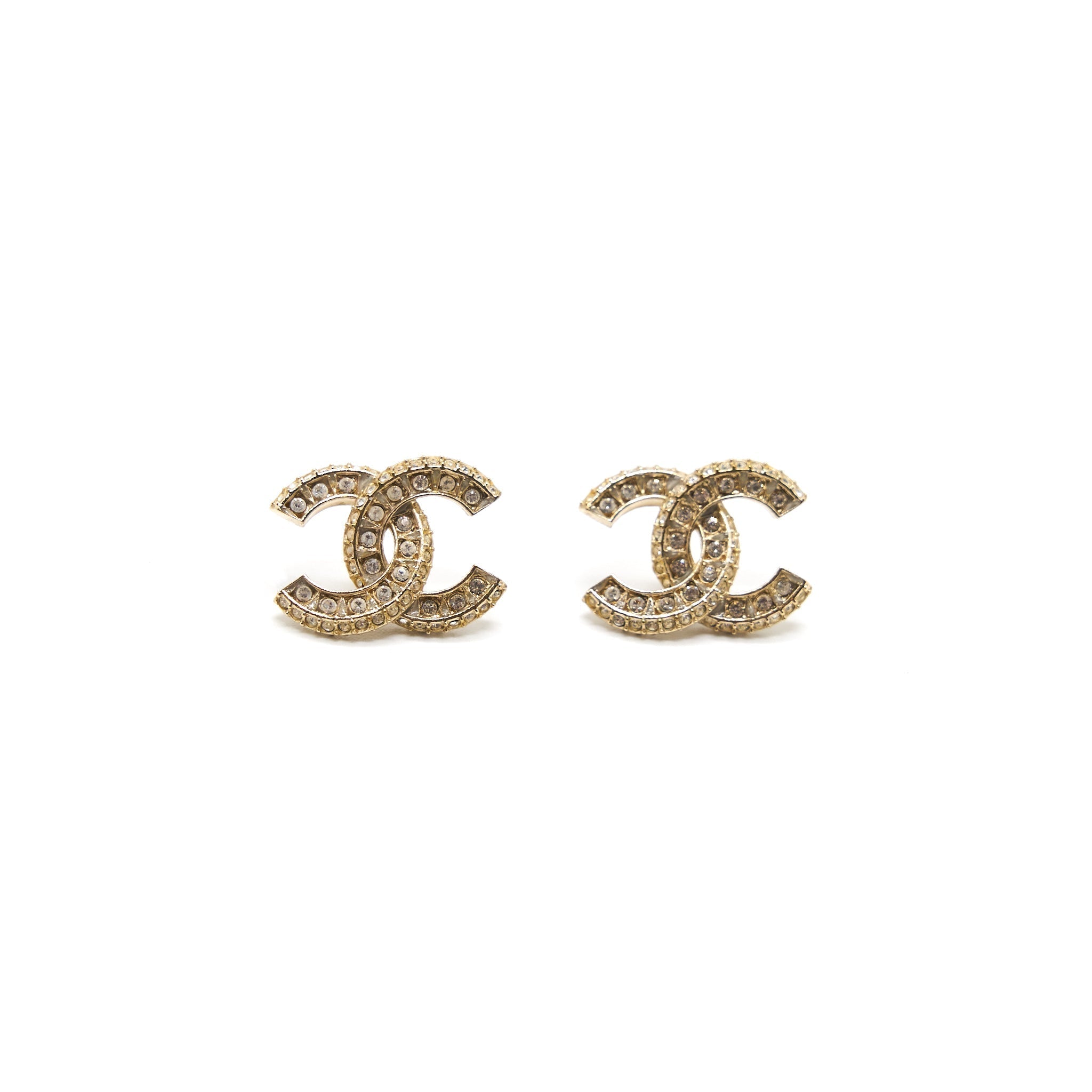 Chanel CC crystal Earrings Light Gold