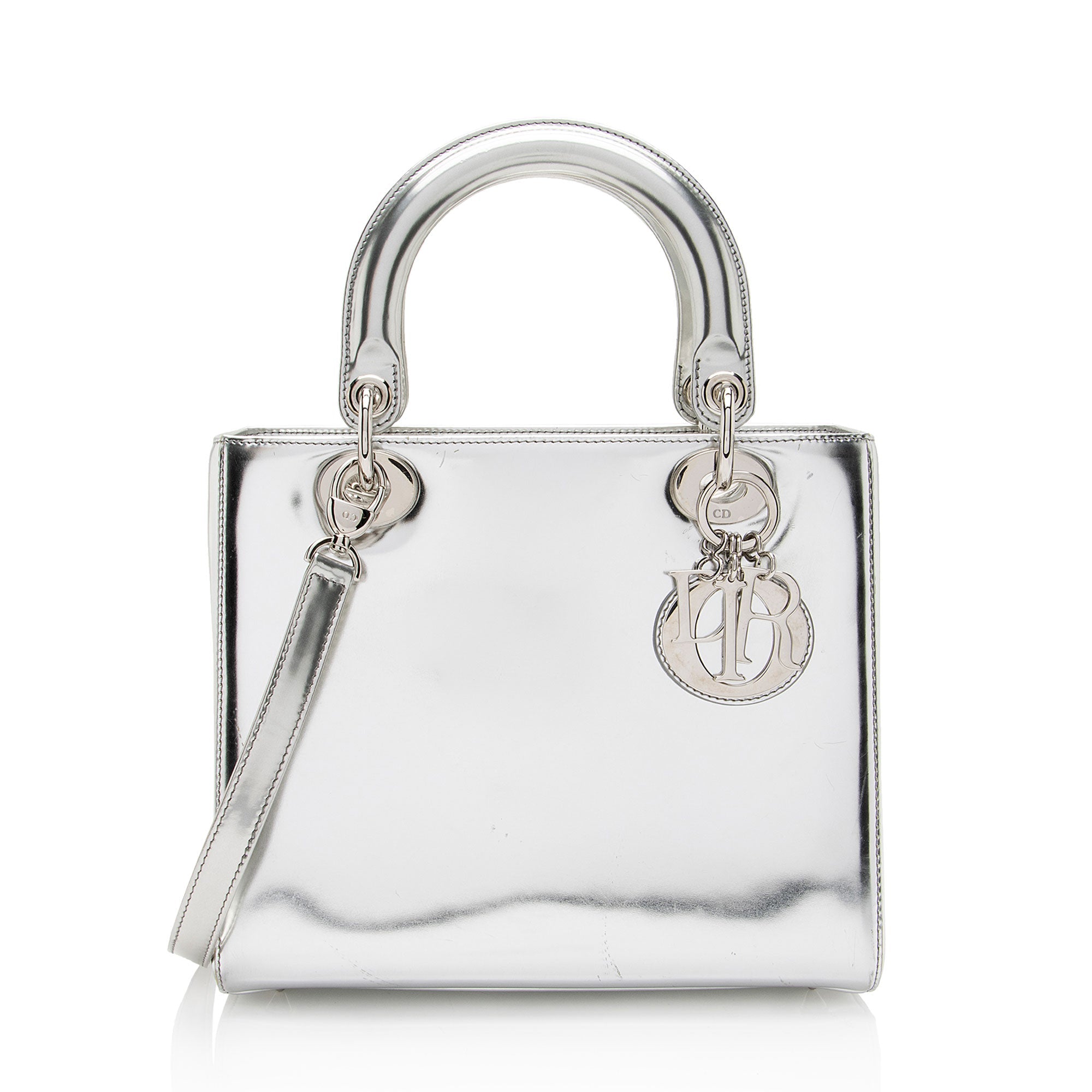 Dior Metallic Patent Leather Lady Dior Medium Tote (SHF-0TCN2U)