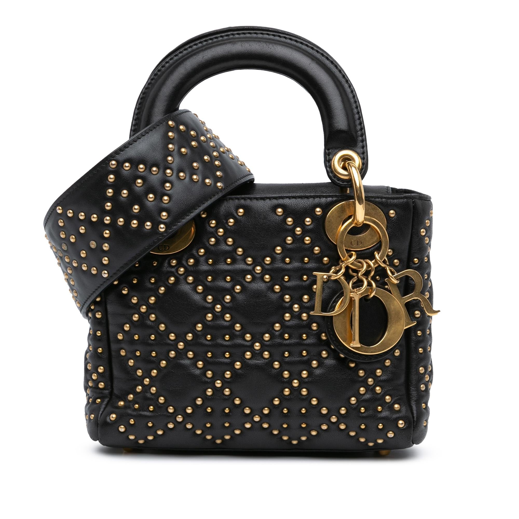 Dior Mini Calfskin Cannage Studded Supple Lady Dior (SHG-DxUBDm)