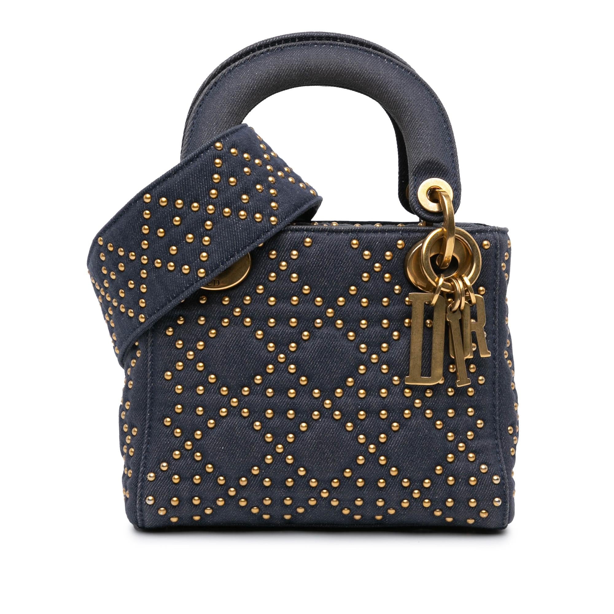 Dior Mini Denim Cannage Studded Supple Lady Dior (SHG-vu1sNB)