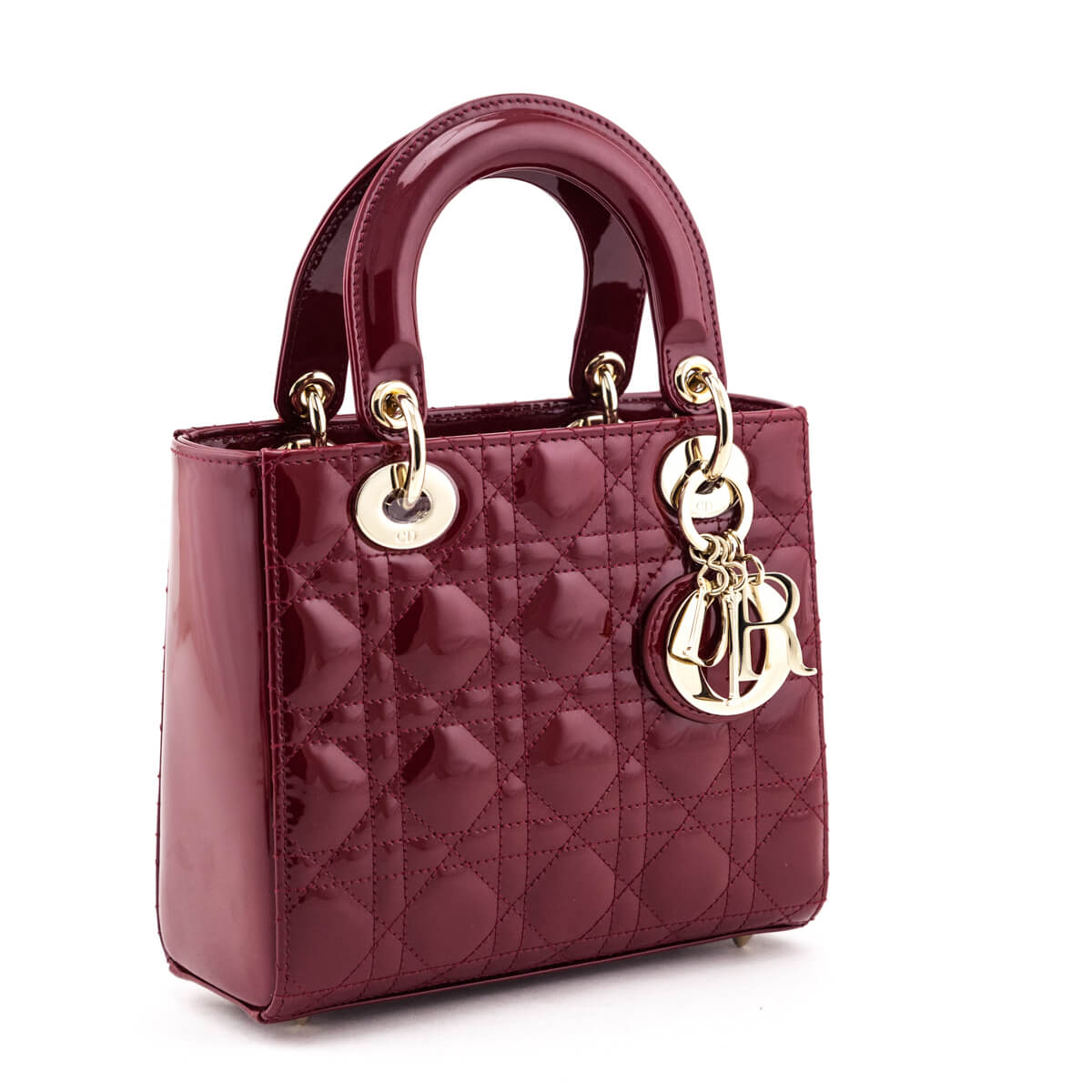 Dior Red Patent Quilted Cannage Small Lady Dior Bag