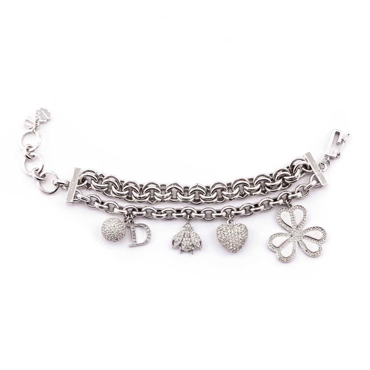 Dior Silver Crystal Embellished Charms Bracelet