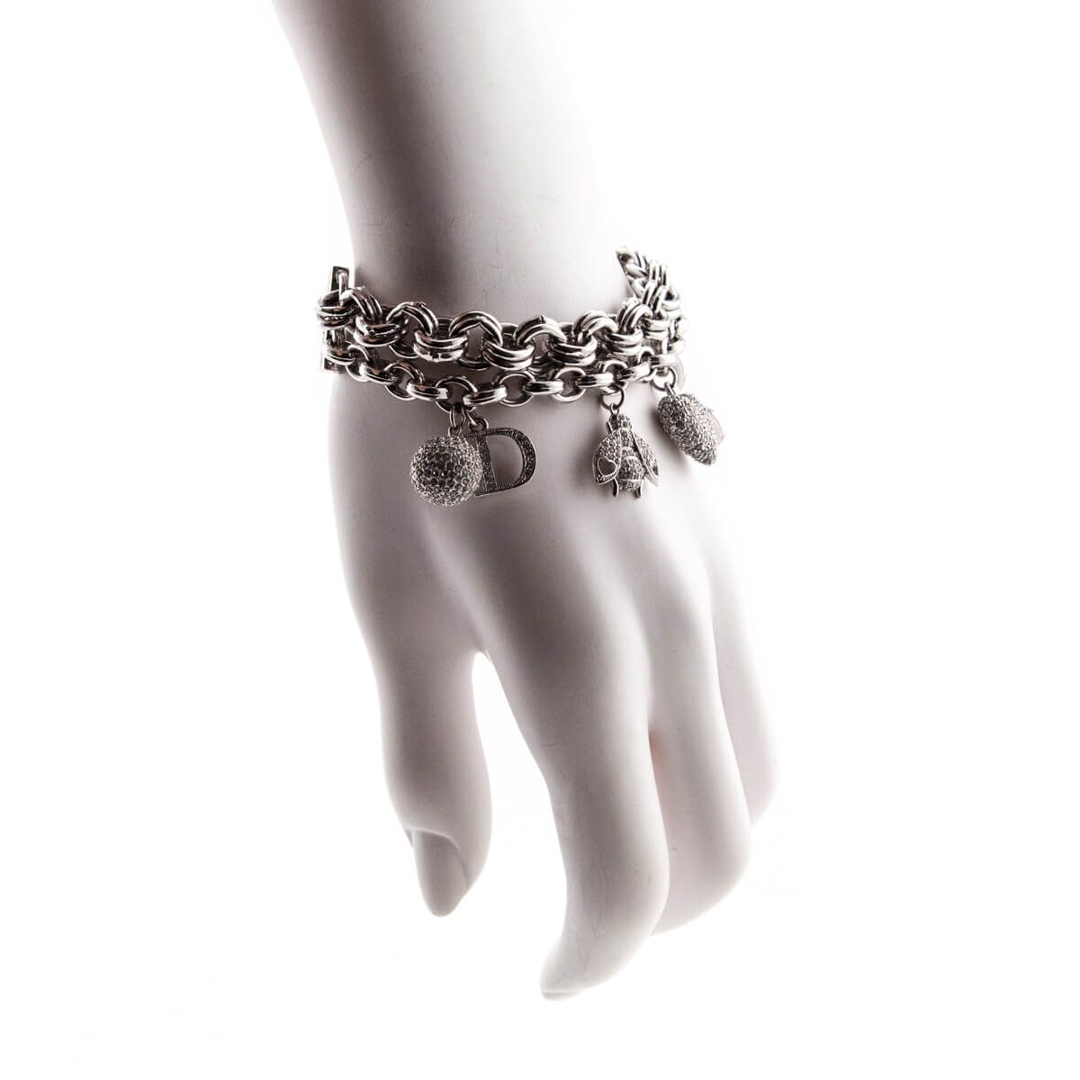 Dior Silver Crystal Embellished Charms Bracelet