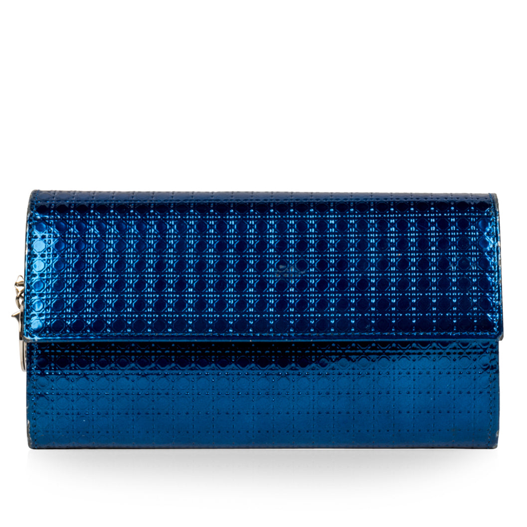 Dior Cannage Metallic Wallet Blue