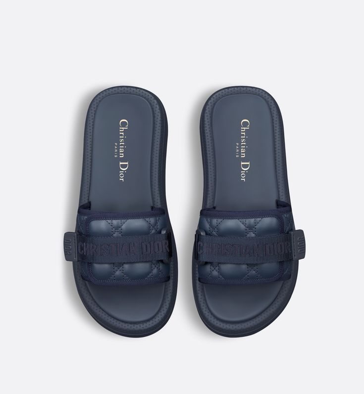 Dioriviera Dio(R)Evolution Slide Deep Blue Quilted Cannage Leather-Effect Fabric