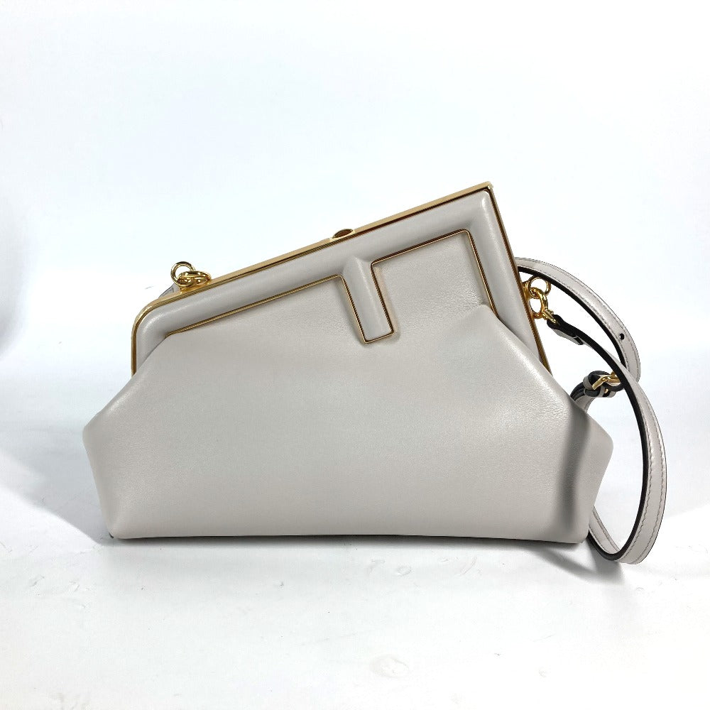 FENDI Clutch bag 8BP129 leather White gray type Shoulder Crossbody Pochette first small Women