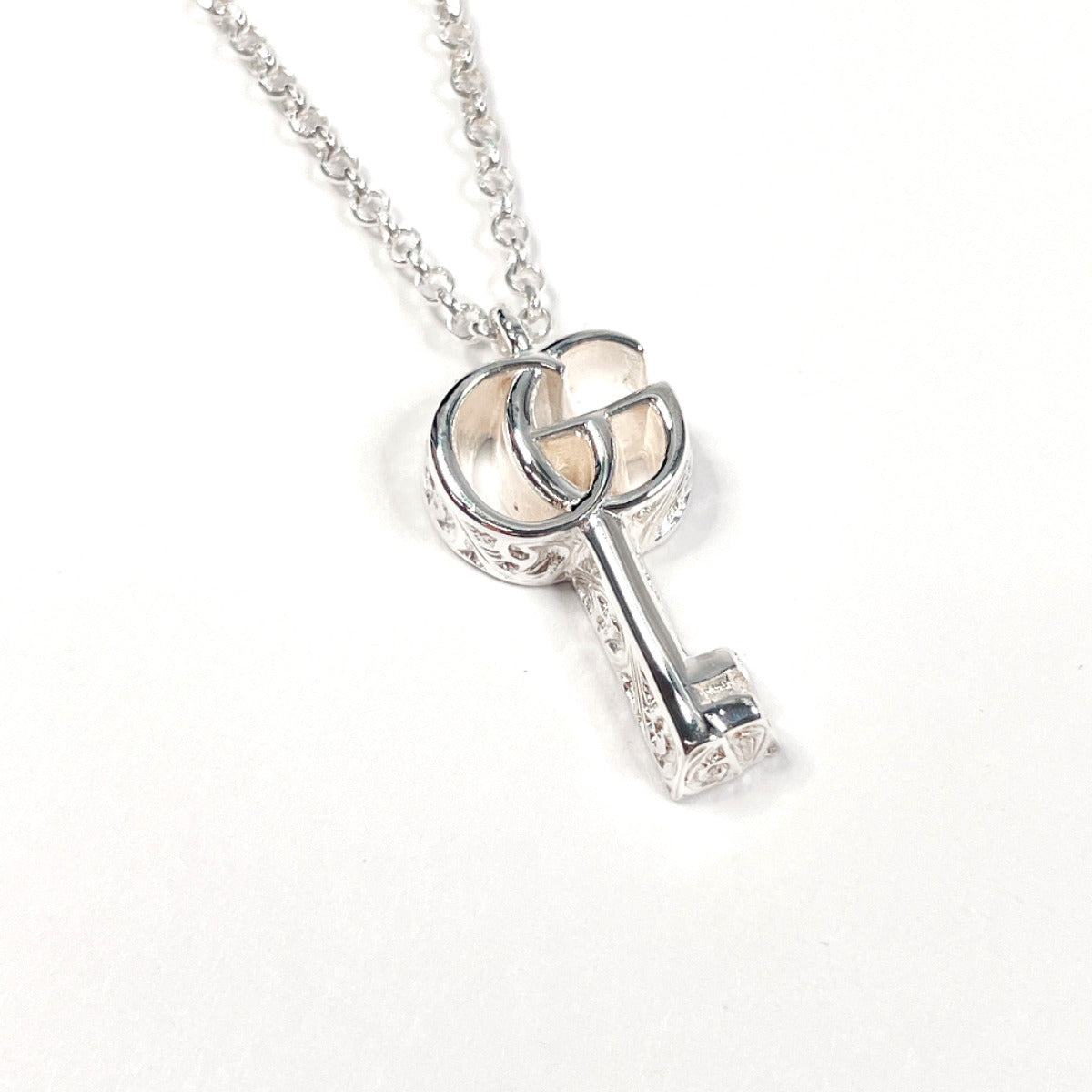 Gucci Silver Double G Key Arabesque Necklace